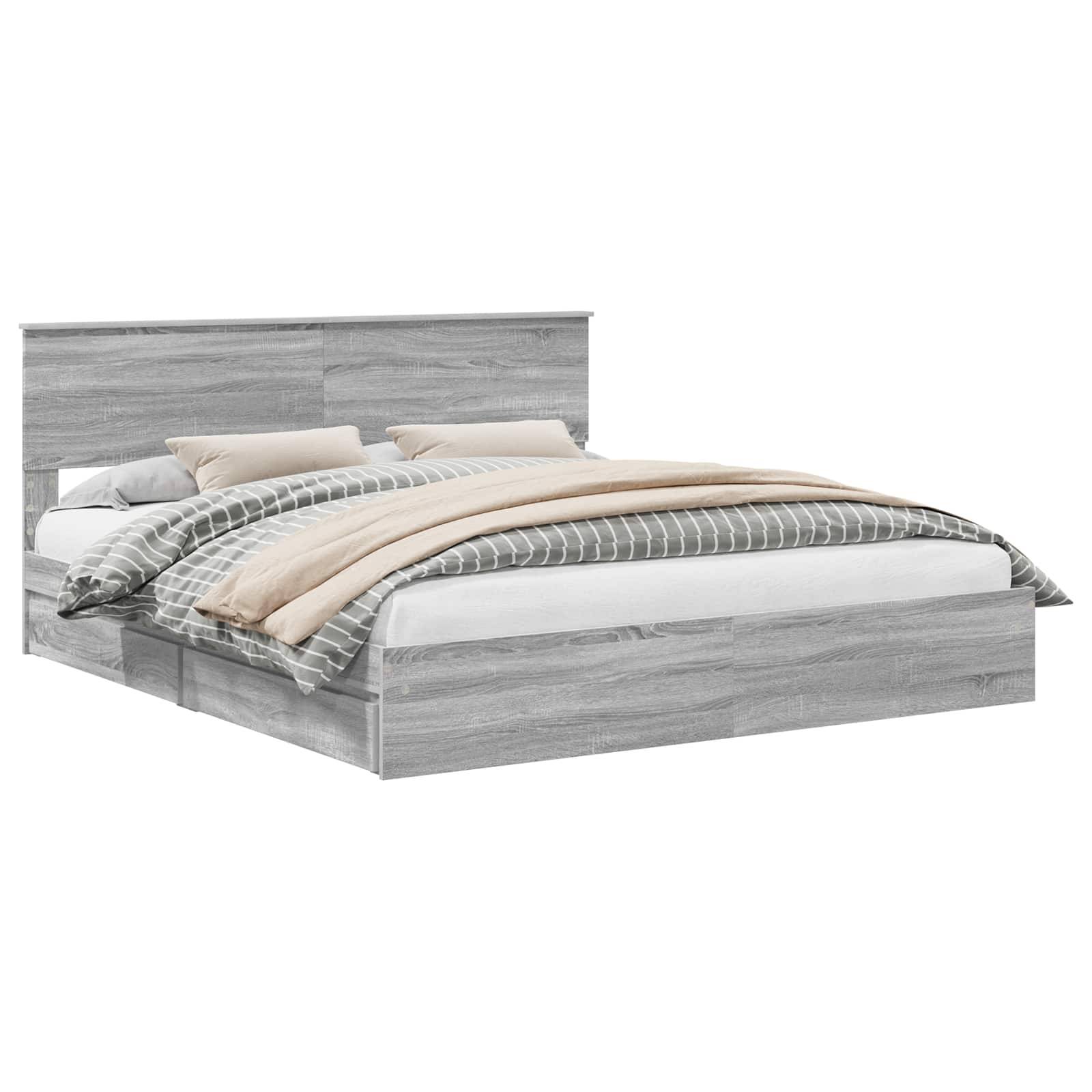 vidaXL Aufbewahrungsbett Graues Sonoma 200 x 200 cm Holzwerkstoff
