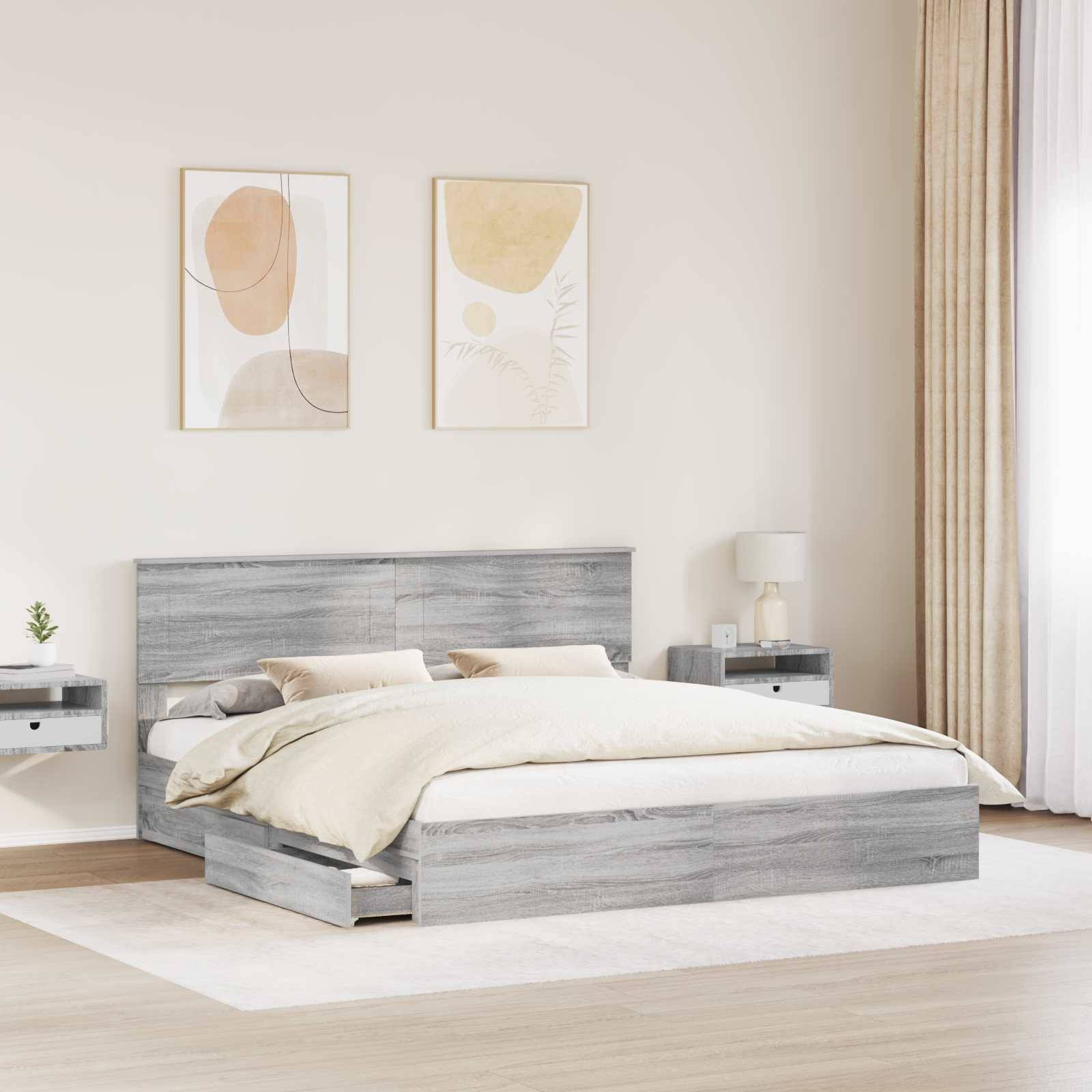 vidaXL Aufbewahrungsbett Graues Sonoma 200 x 200 cm Holzwerkstoff