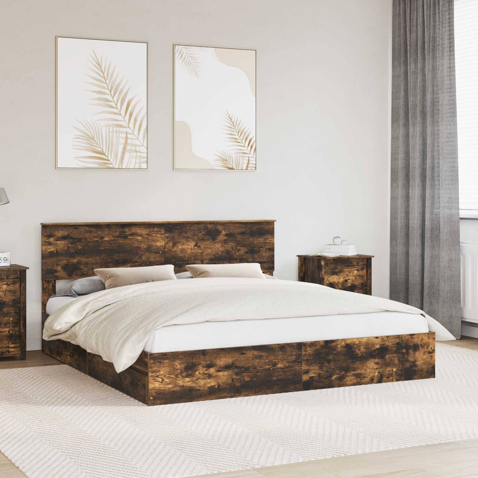 vidaXL Aufbewahrungsbett Geräucherte Eiche 180 x 200 cm Holzwerkstoff