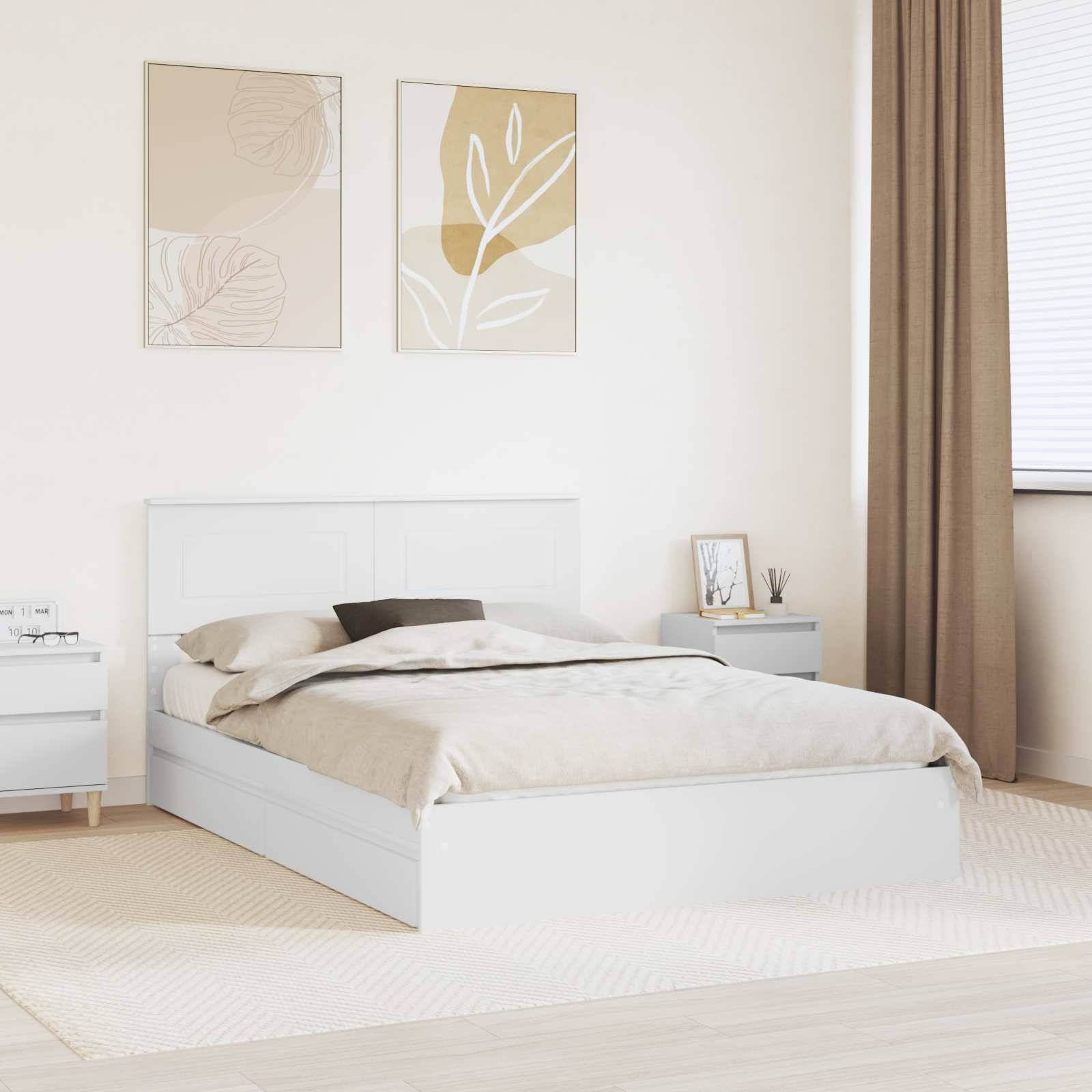 vidaXL Aufbewahrungsbett mit Kopfteil Weiß 160 x 200 cm Holzwerkstoff