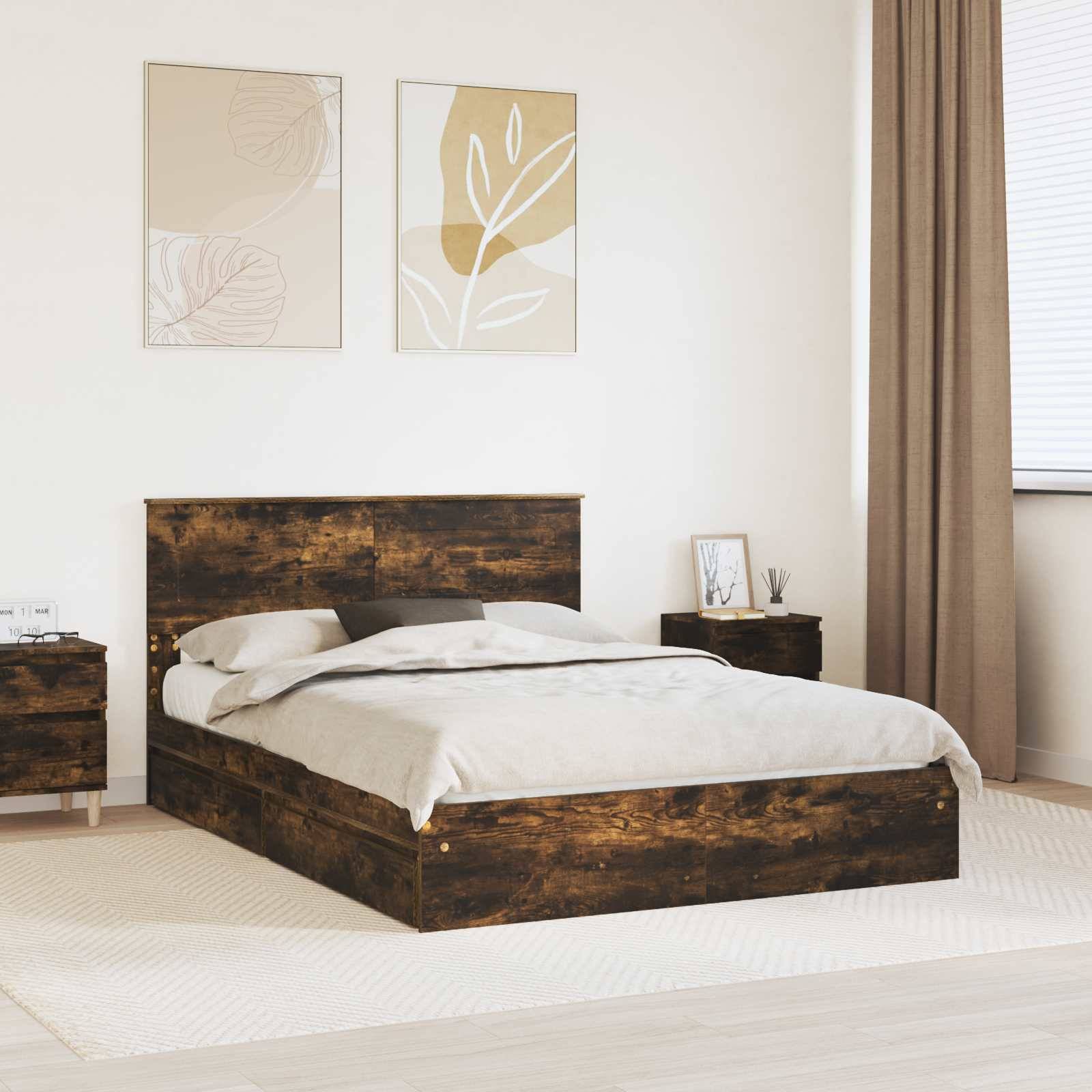 vidaXL Aufbewahrungsbett Geräucherte Eiche 160 x 200 cm Holzwerkstoff