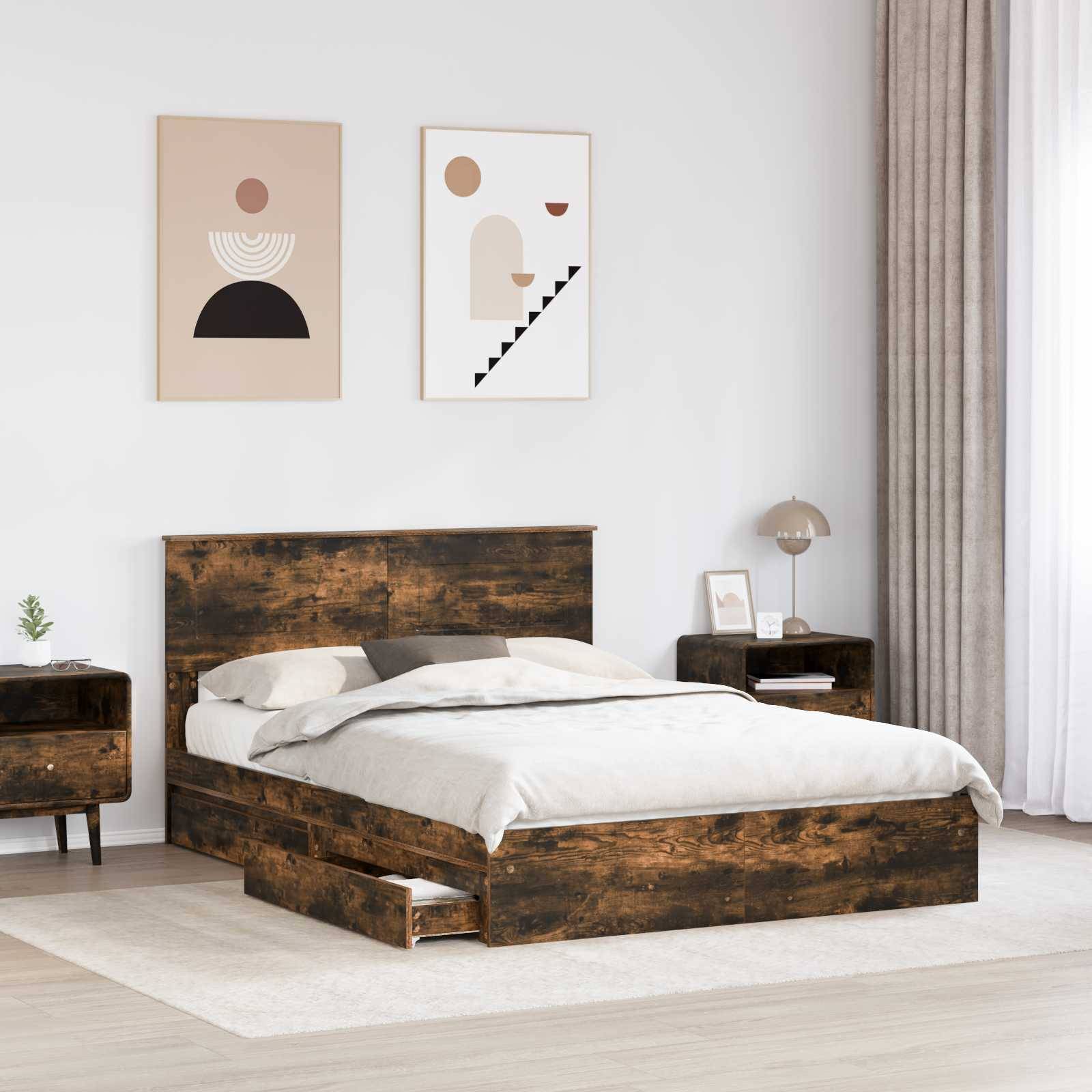 vidaXL Aufbewahrungsbett Geräucherte Eiche 160 x 200 cm Holzwerkstoff