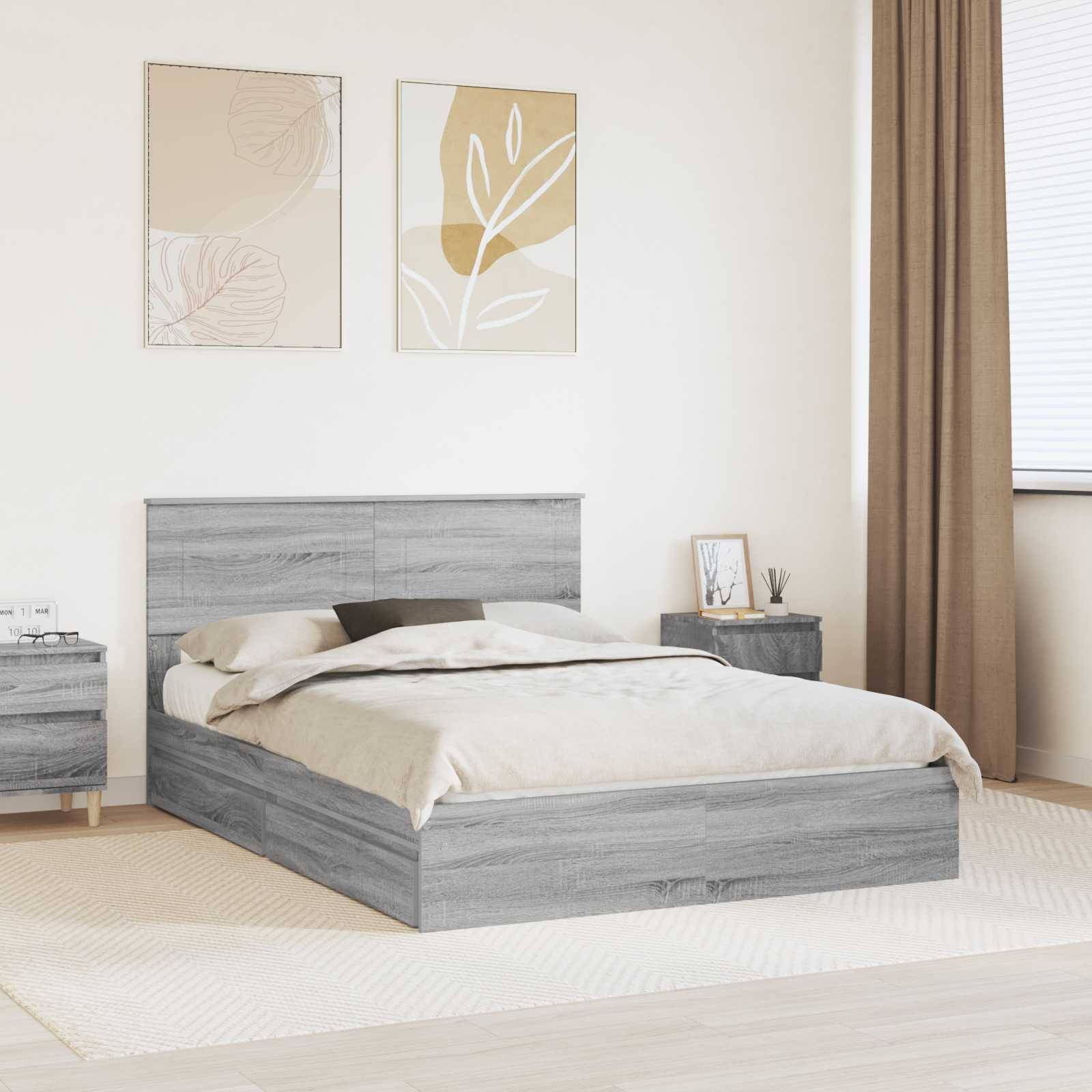 vidaXL Aufbewahrungsbett Graues Sonoma 150 x 200 cm Holzwerkstoff