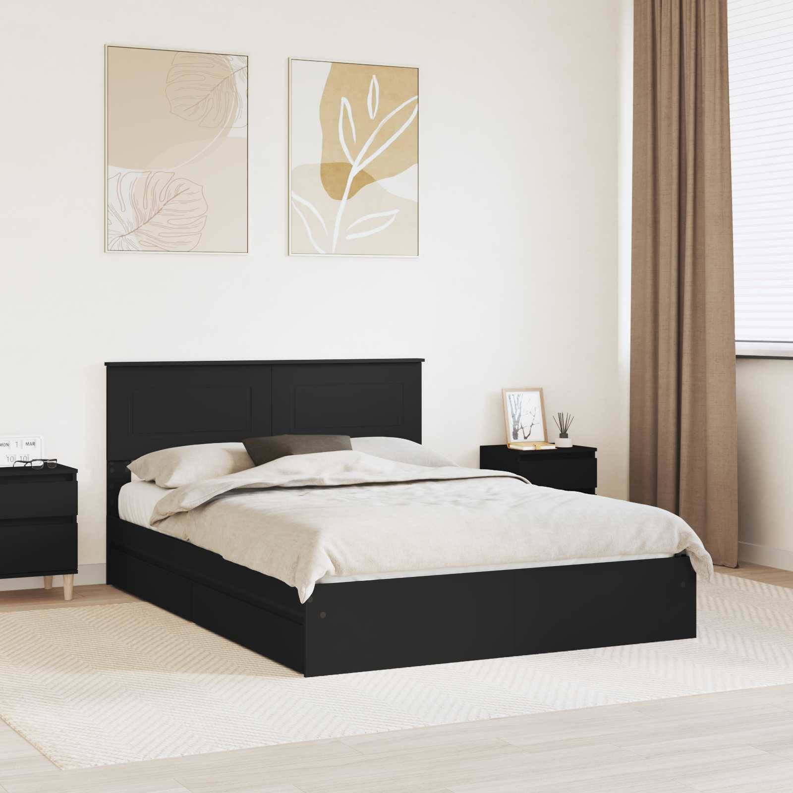 vidaXL Aufbewahrungsbett Schwarz 150 x 200 cm Holzwerkstoff