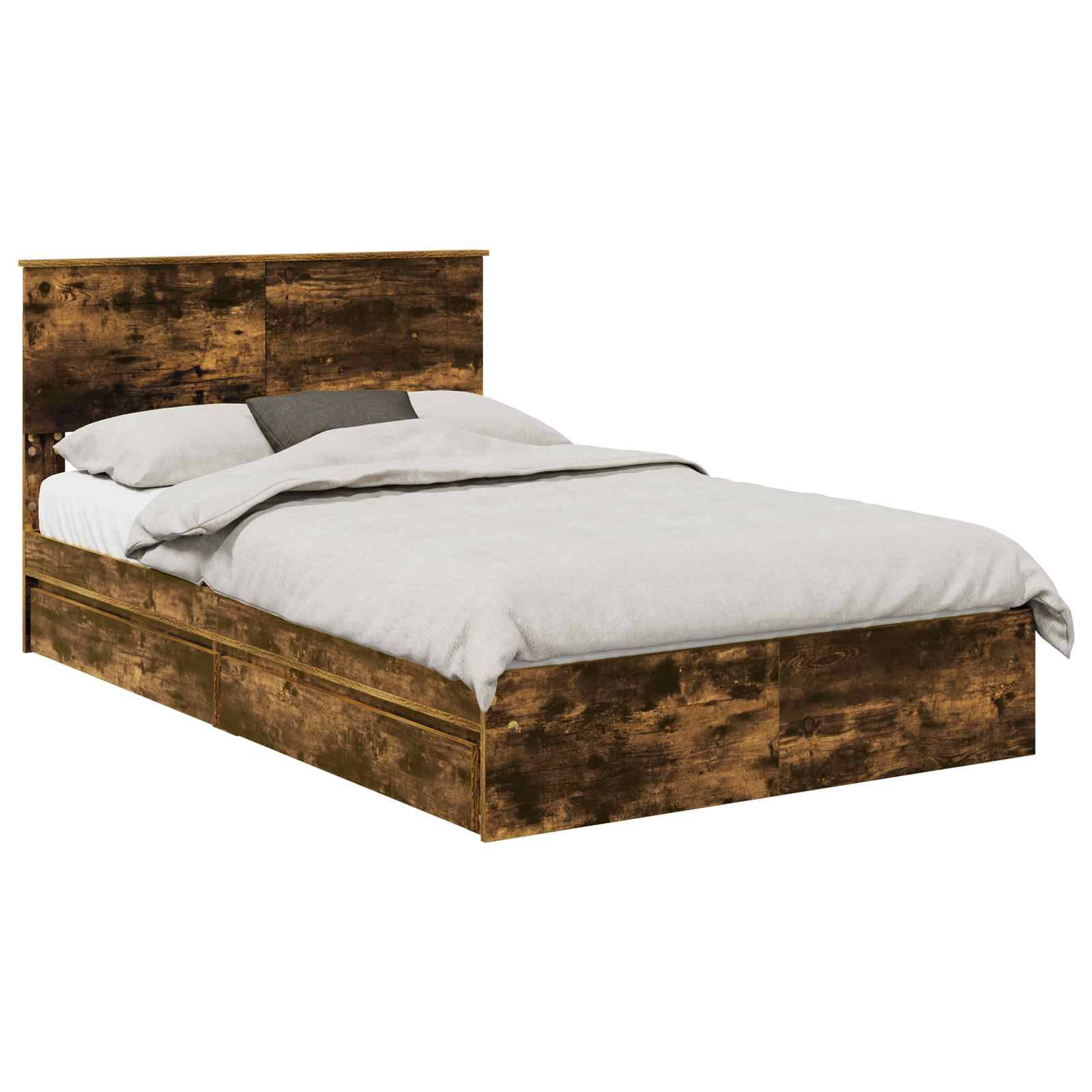 vidaXL Aufbewahrungsbett Geräucherte Eiche 135 x 190 cm Holzwerkstoff