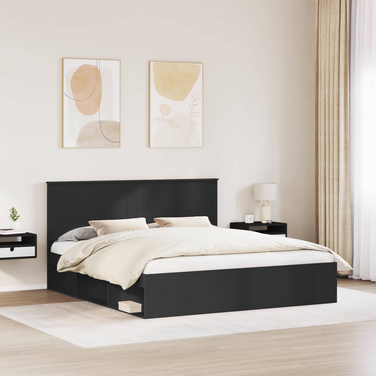 vidaXL Bettrahmen Schwarz 200 x 200 cm Massives Kiefernholz
