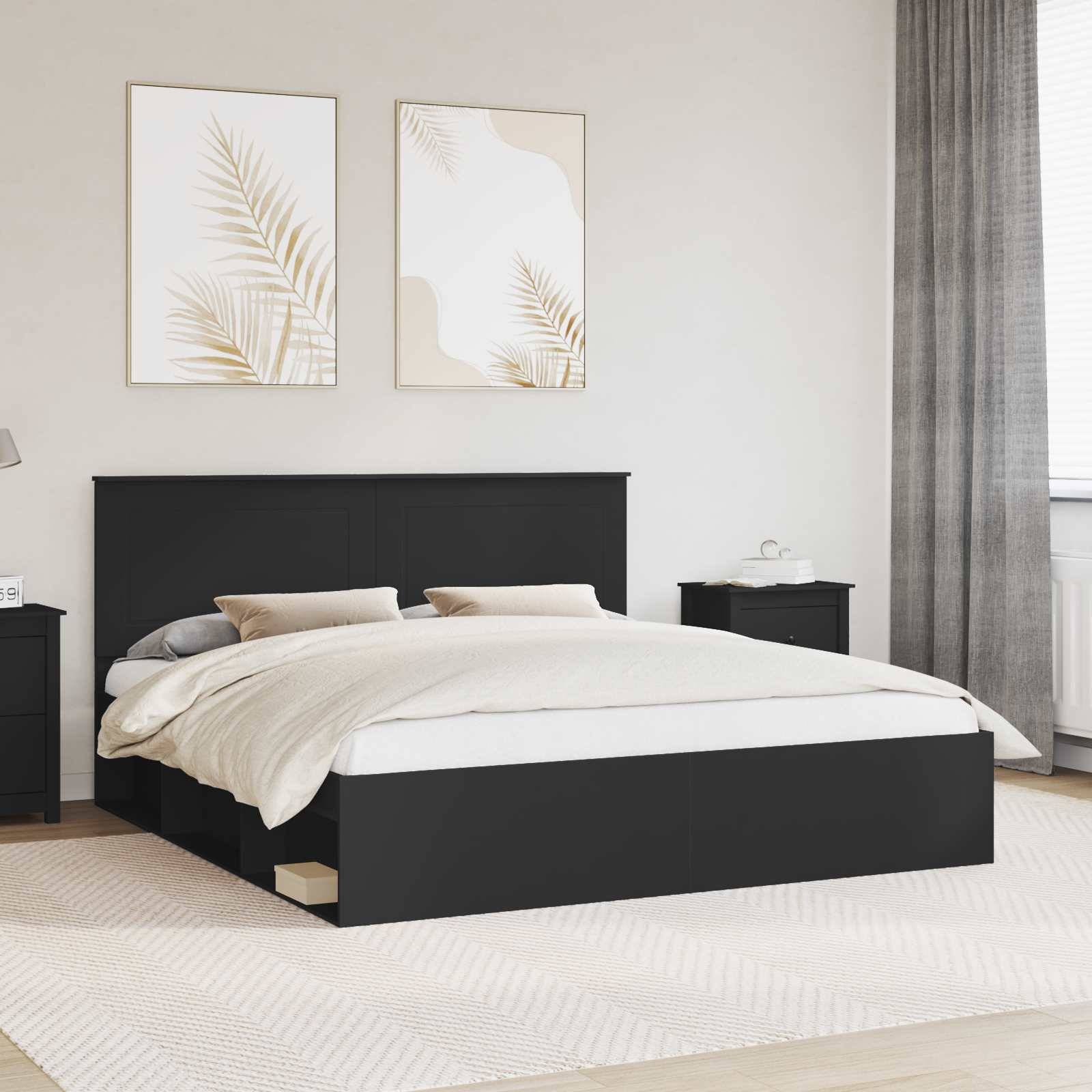 vidaXL Bettrahmen Schwarz 200 x 200 cm Massives Kiefernholz
