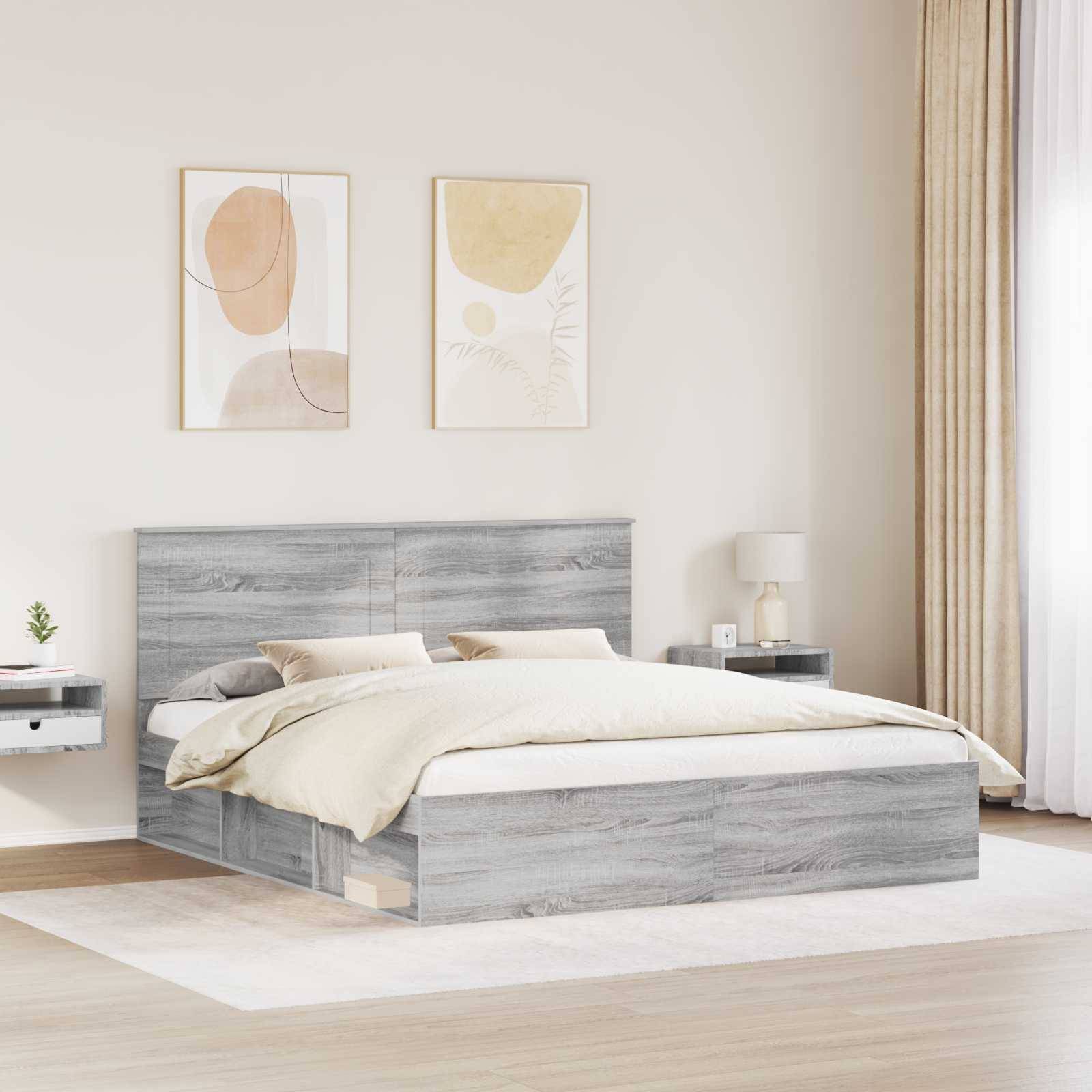 vidaXL Bettrahmen Graues Sonoma 200 x 200 cm Massives Kiefernholz