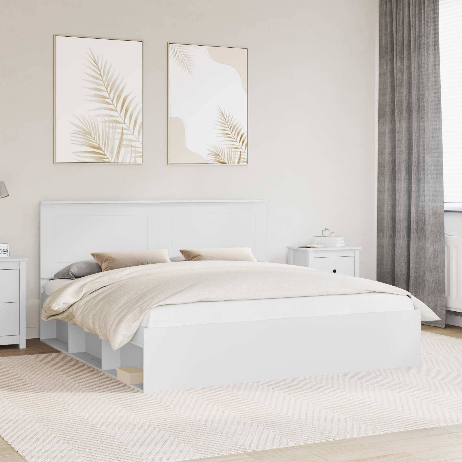 vidaXL Bettrahmen mit Kopfteil Weiß 180 x 200 cm Massives Kiefernholz