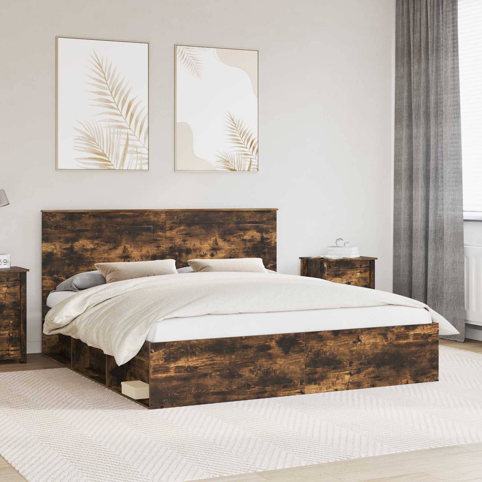 vidaXL Bettrahmen Geräucherte Eiche 200 x 200 cm Massives Kiefernholz