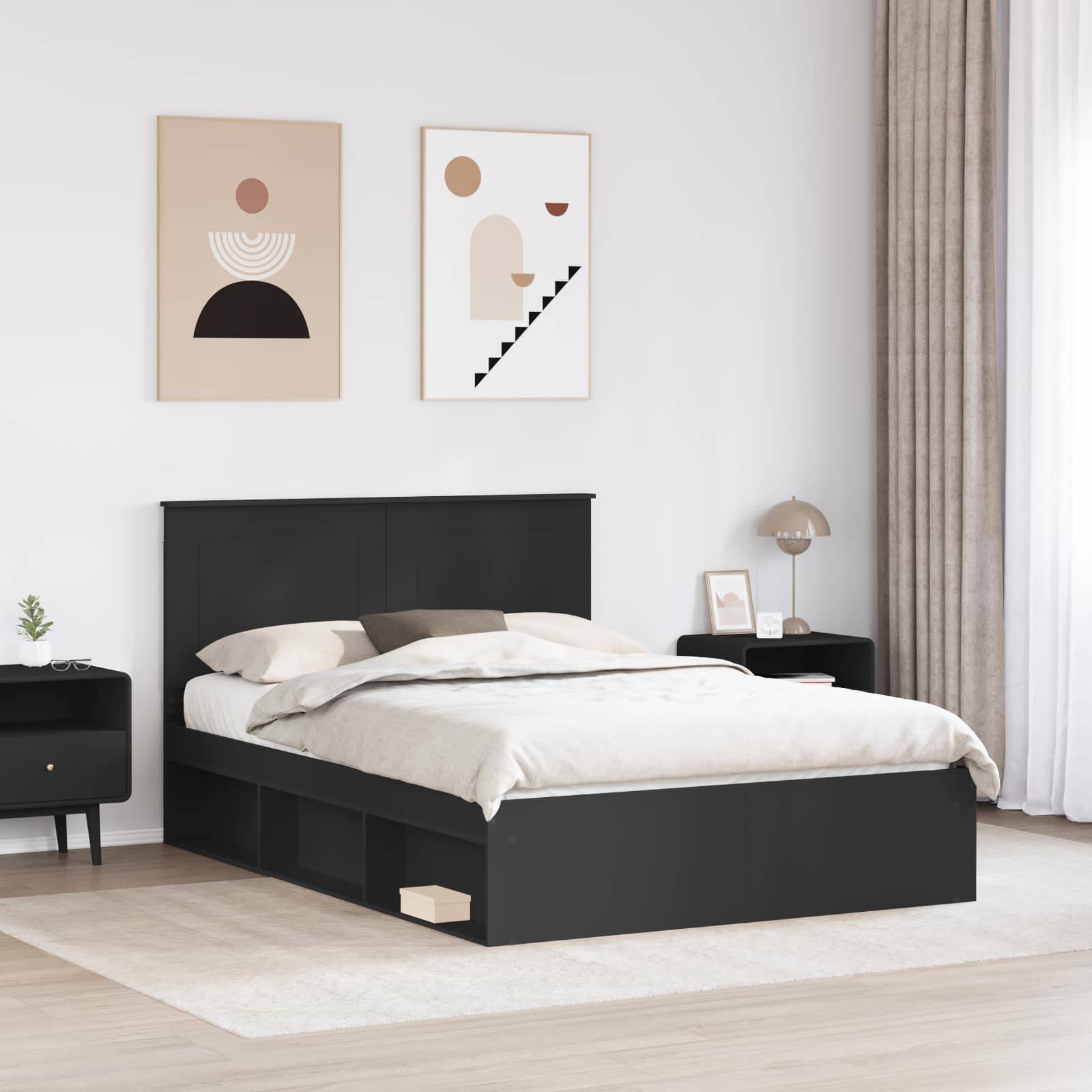vidaXL Bettrahmen Schwarz 160 x 200 cm Massives Kiefernholz