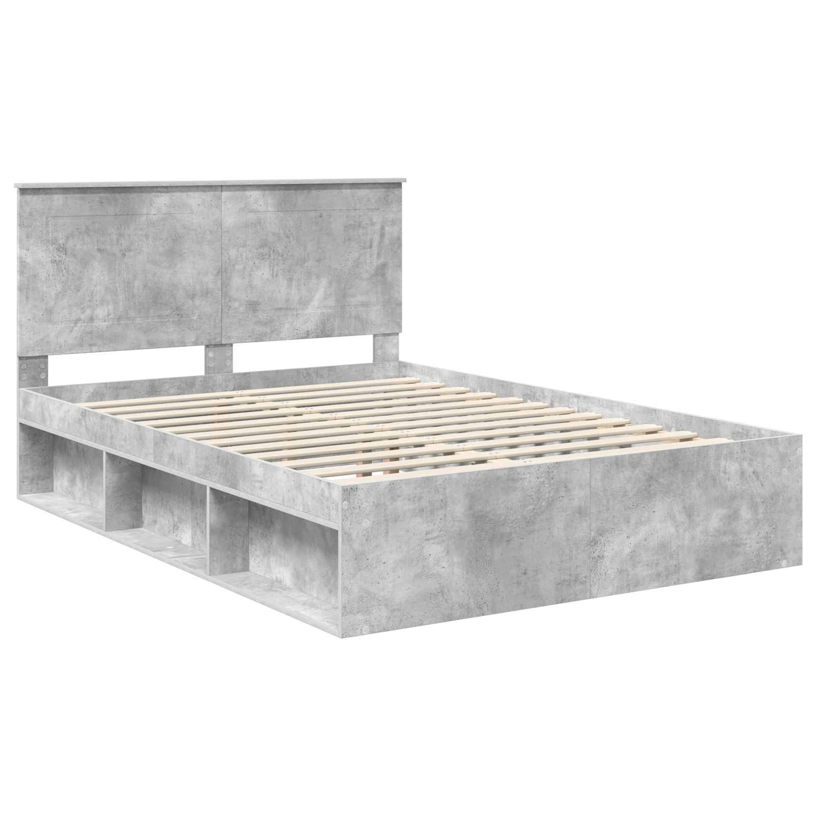 vidaXL Bettrahmen mit Kopfteil Beton 140 x 200 cm Massives Kiefernholz