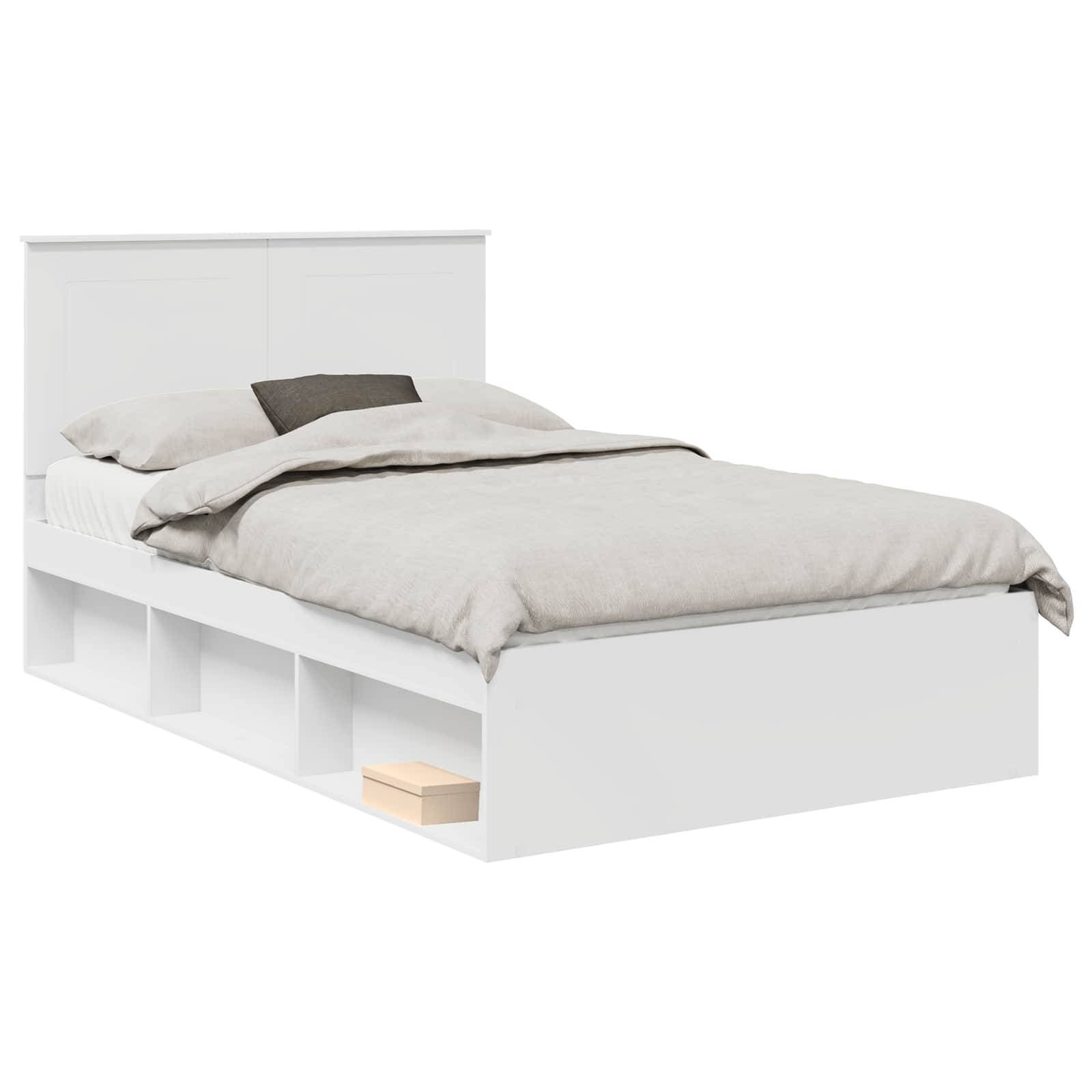vidaXL Bettrahmen mit Kopfteil Weiß 135 x 190 cm Massives Kiefernholz