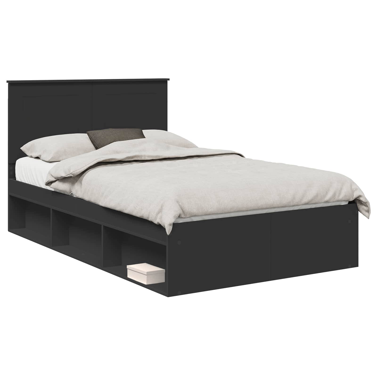 vidaXL Bettrahmen Schwarz 135 x 190 cm Massives Kiefernholz