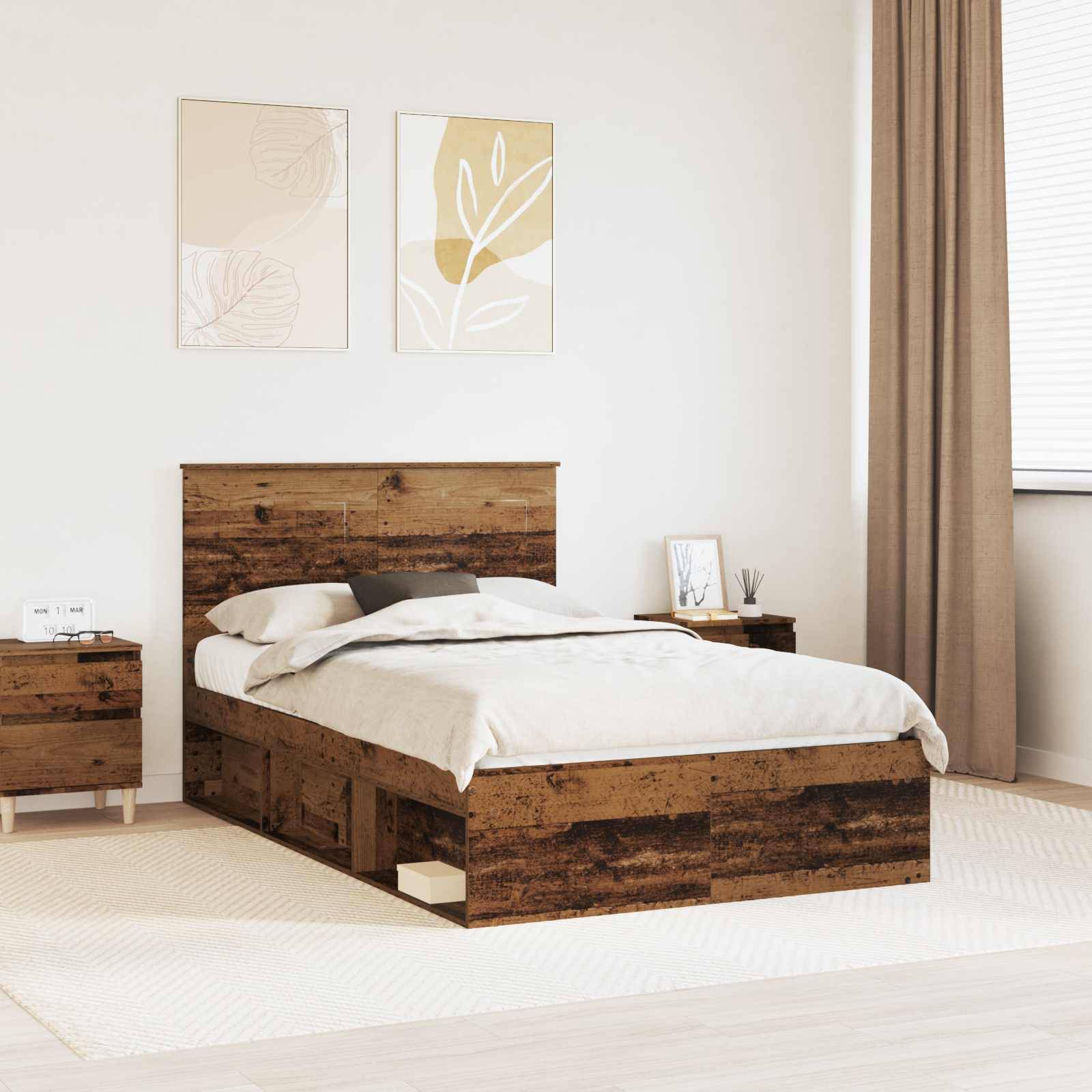 vidaXL Bettrahmen Altholz 120 x 190 cm Massives Kiefernholz