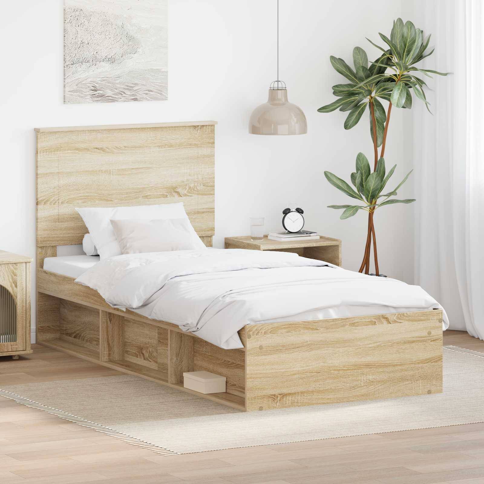 vidaXL Bettrahmen mit Kopfteil Sonoma 90 x 190 cm Massives Kiefernholz