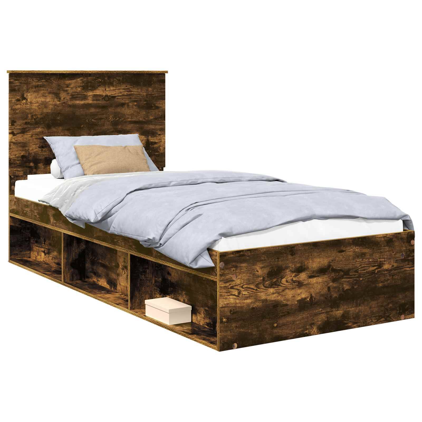 vidaXL Bettrahmen Geräucherte Eiche 90 x 190 cm Massives Kiefernholz