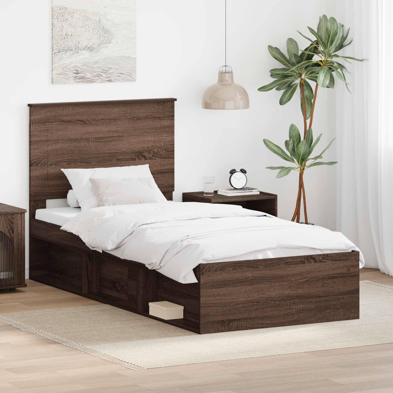 vidaXL Bettrahmen Braun Eichen-Optik 90 x 200 cm Massives Kiefernholz