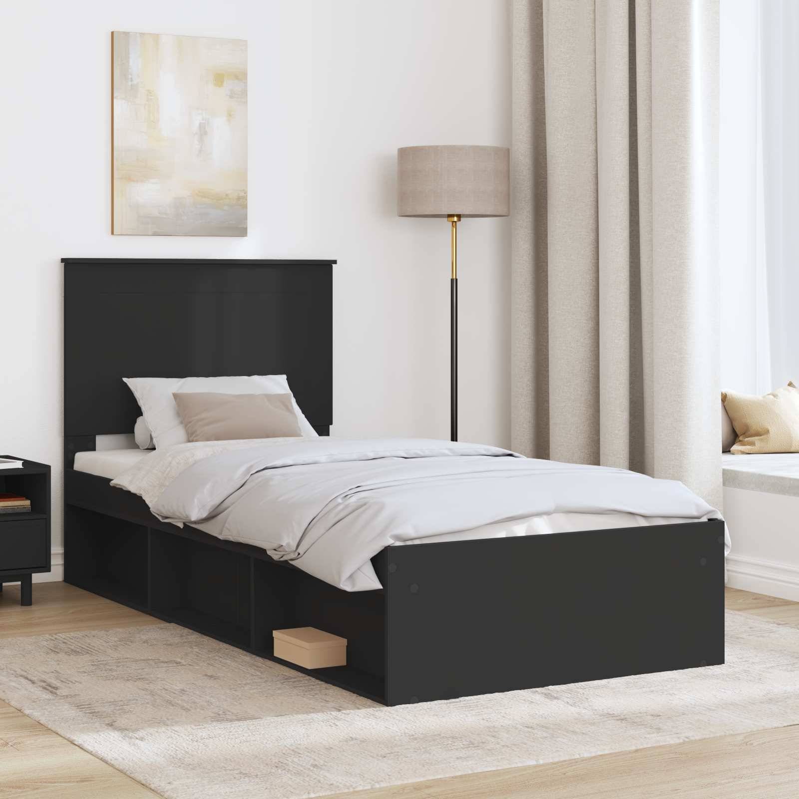 vidaXL Bettrahmen Schwarz 75 x 190 cm Massives Kiefernholz