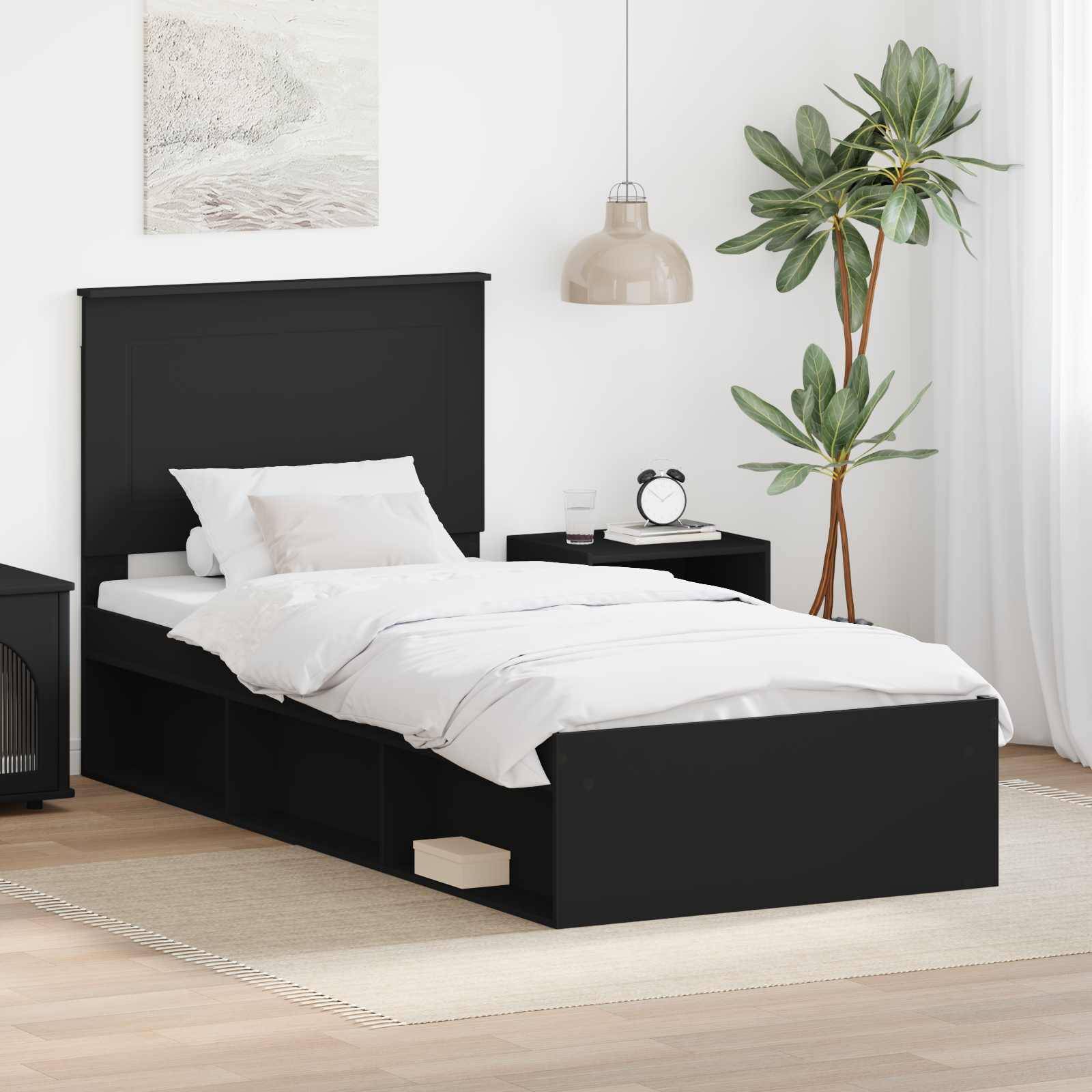 vidaXL Bettrahmen Schwarz 100 x 200 cm Massives Kiefernholz