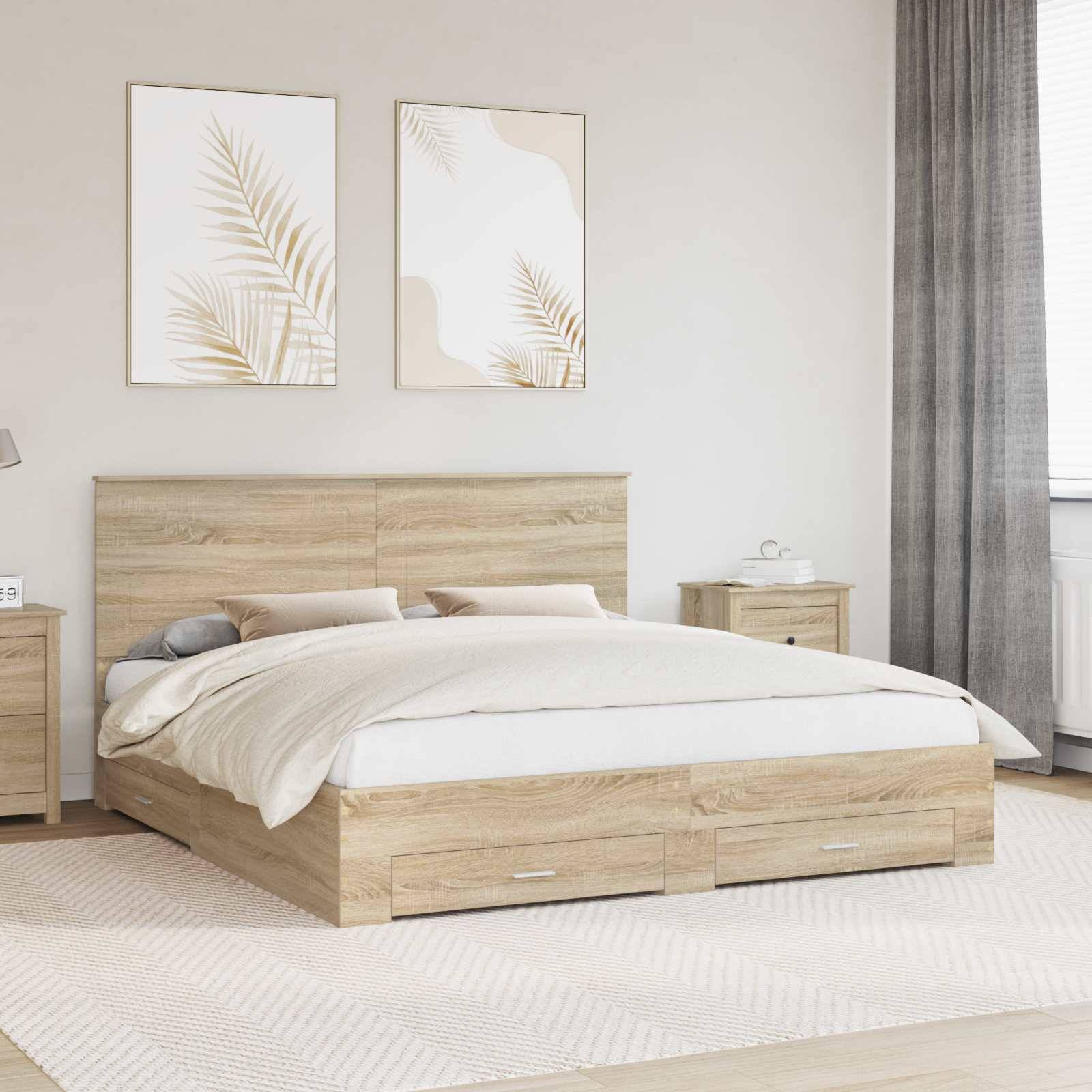 vidaXL Bettrahmen mit Kopfteil Sonoma-Eiche 200 x 200 cm Holzwerkstoff