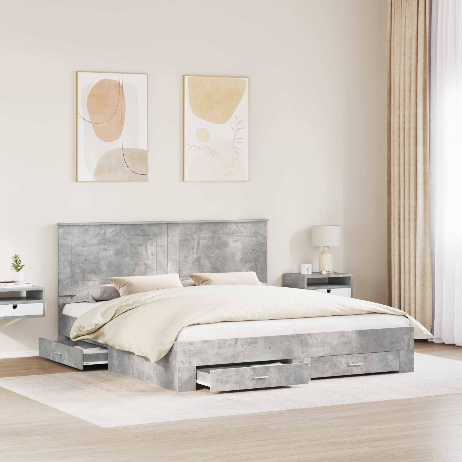 vidaXL Bettrahmen mit Kopfteil Beton Grau 200 x 200 cm Holzwerkstoff