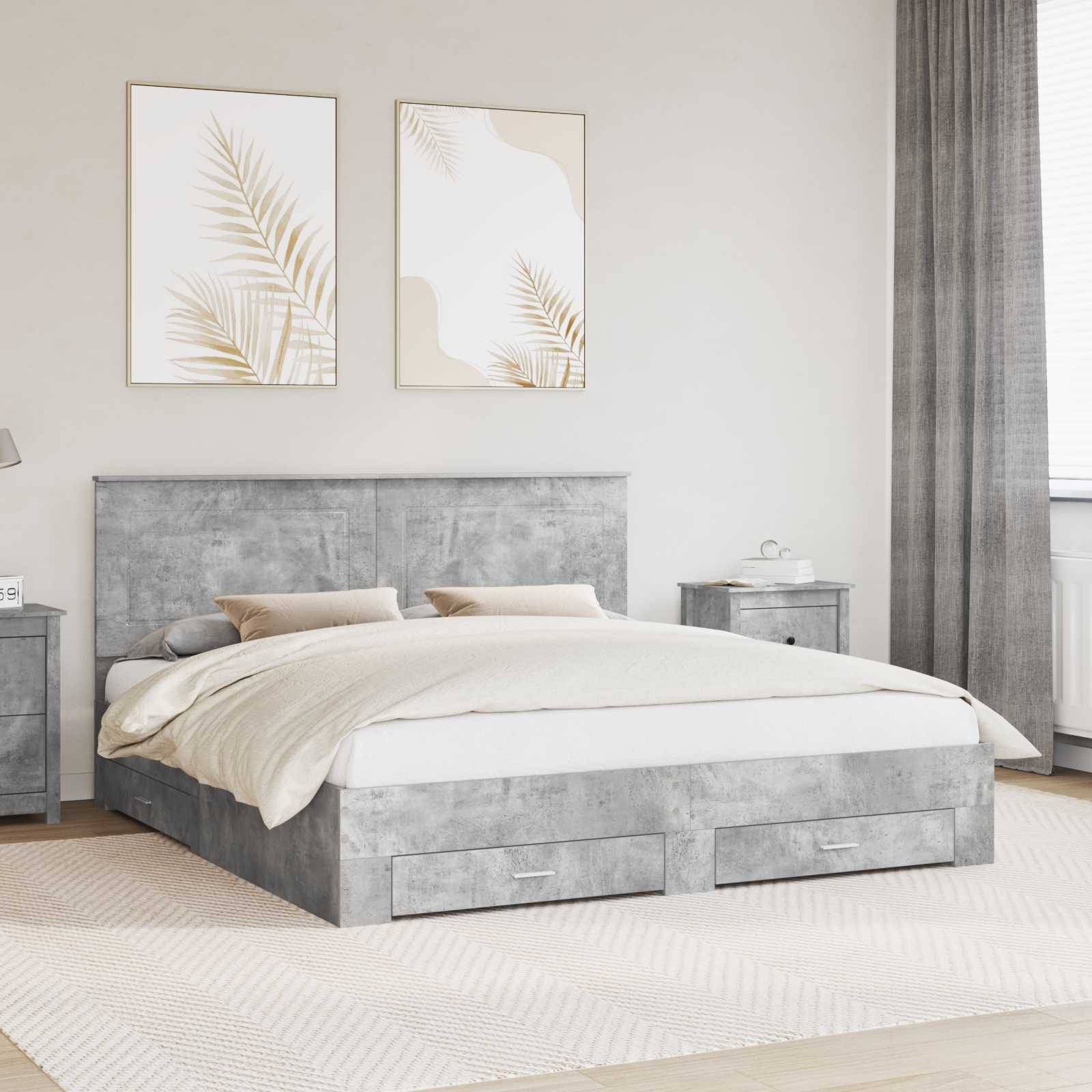 vidaXL Bettrahmen mit Kopfteil Beton Grau 200 x 200 cm Holzwerkstoff