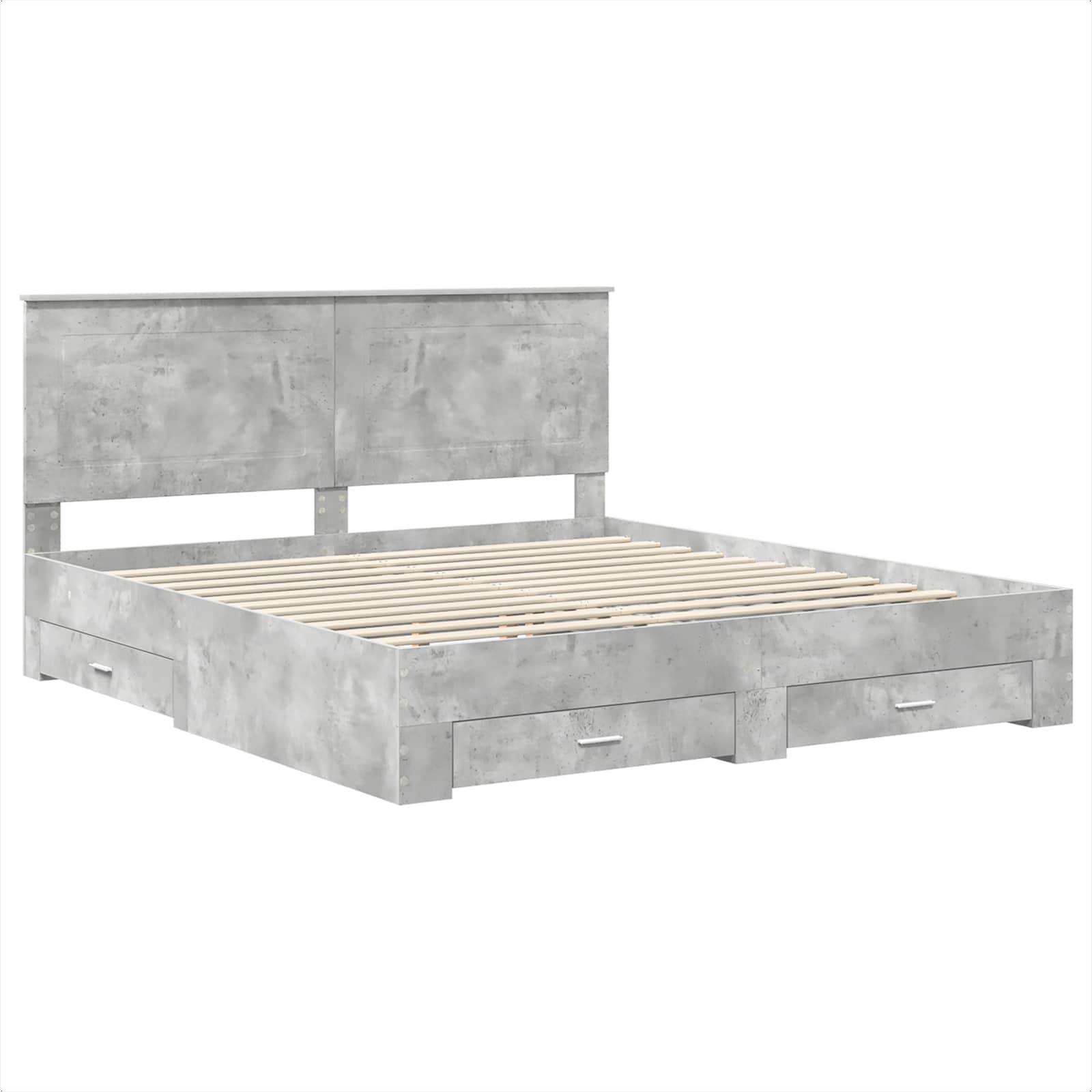 vidaXL Bettrahmen mit Kopfteil Beton Grau 180 x 200 cm Holzwerkstoff