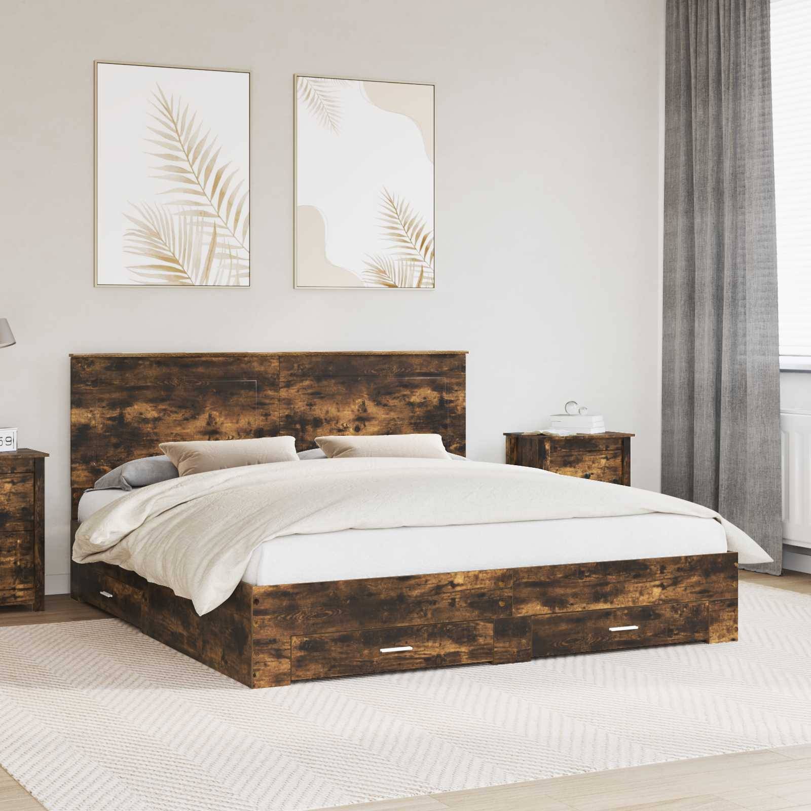 vidaXL Bettrahmen Geräucherte Eiche 200 x 200 cm Holzwerkstoff