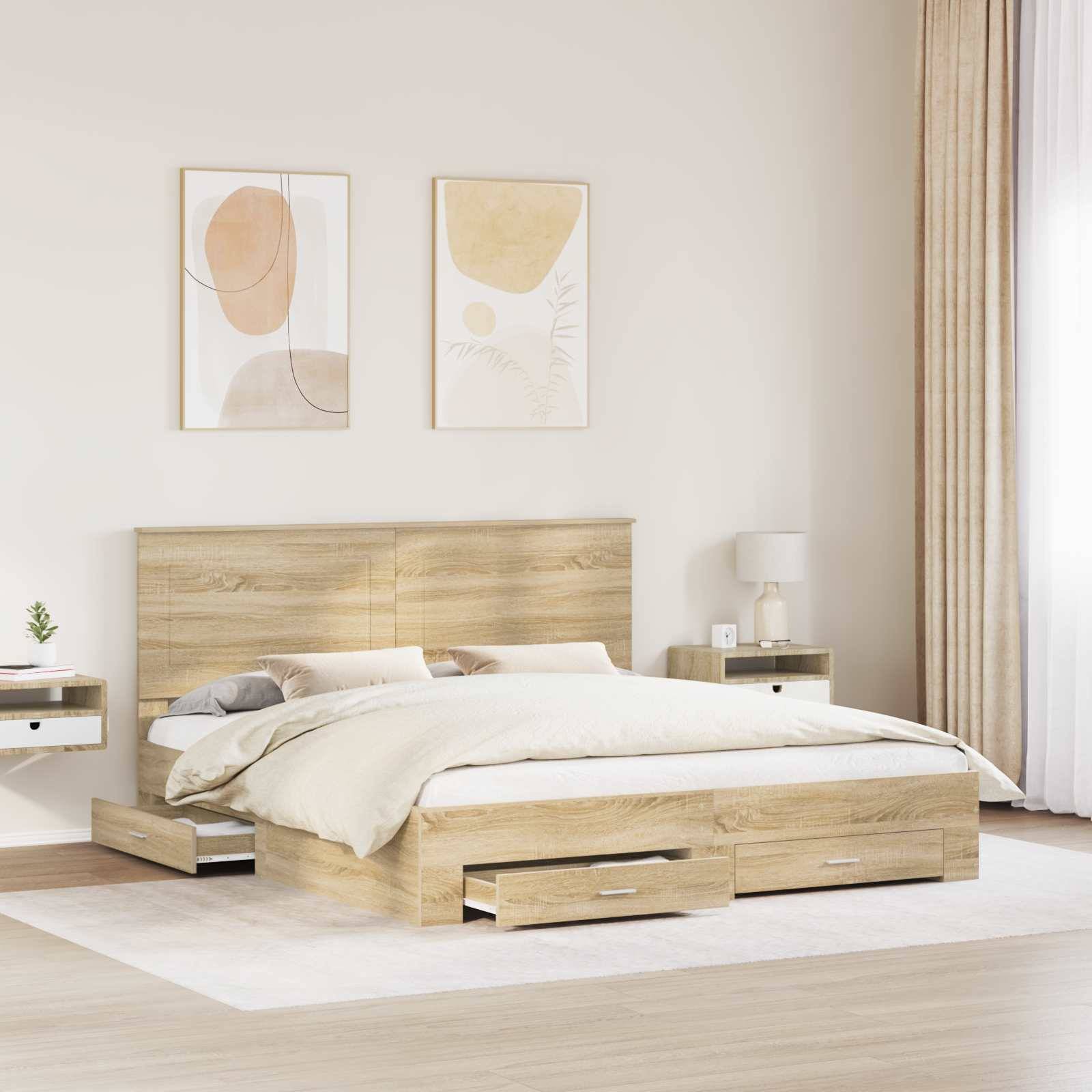 vidaXL Bettrahmen mit Kopfteil Sonoma-Eiche 200 x 200 cm Holzwerkstoff