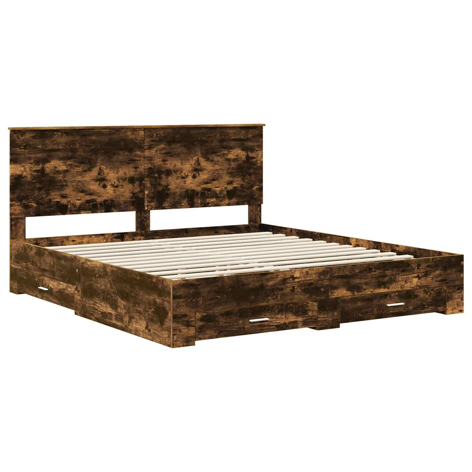 vidaXL Bettrahmen Geräucherte Eiche 200 x 200 cm Holzwerkstoff