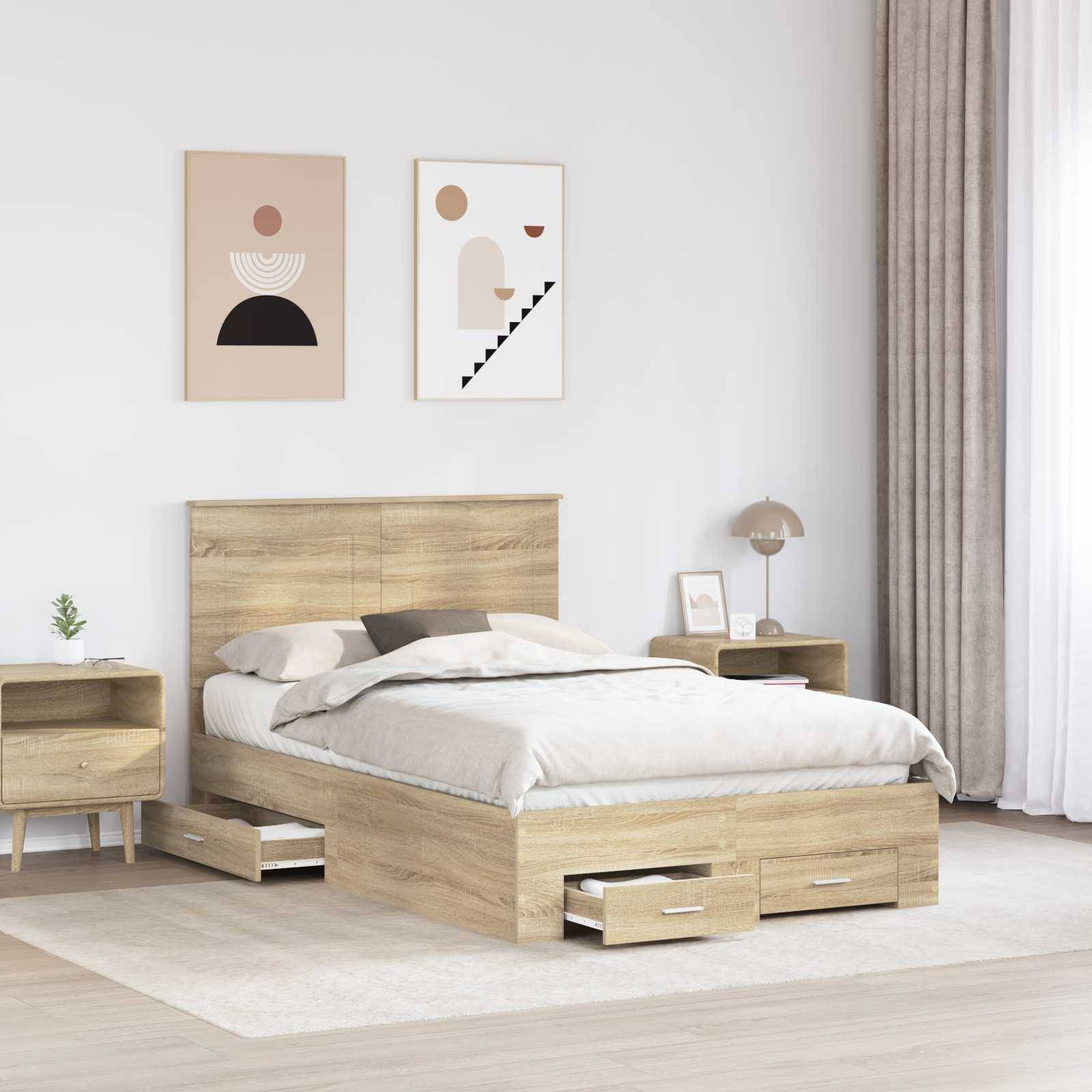 vidaXL Bettrahmen mit Kopfteil Sonoma-Eiche 120 x 200 cm Holzwerkstoff