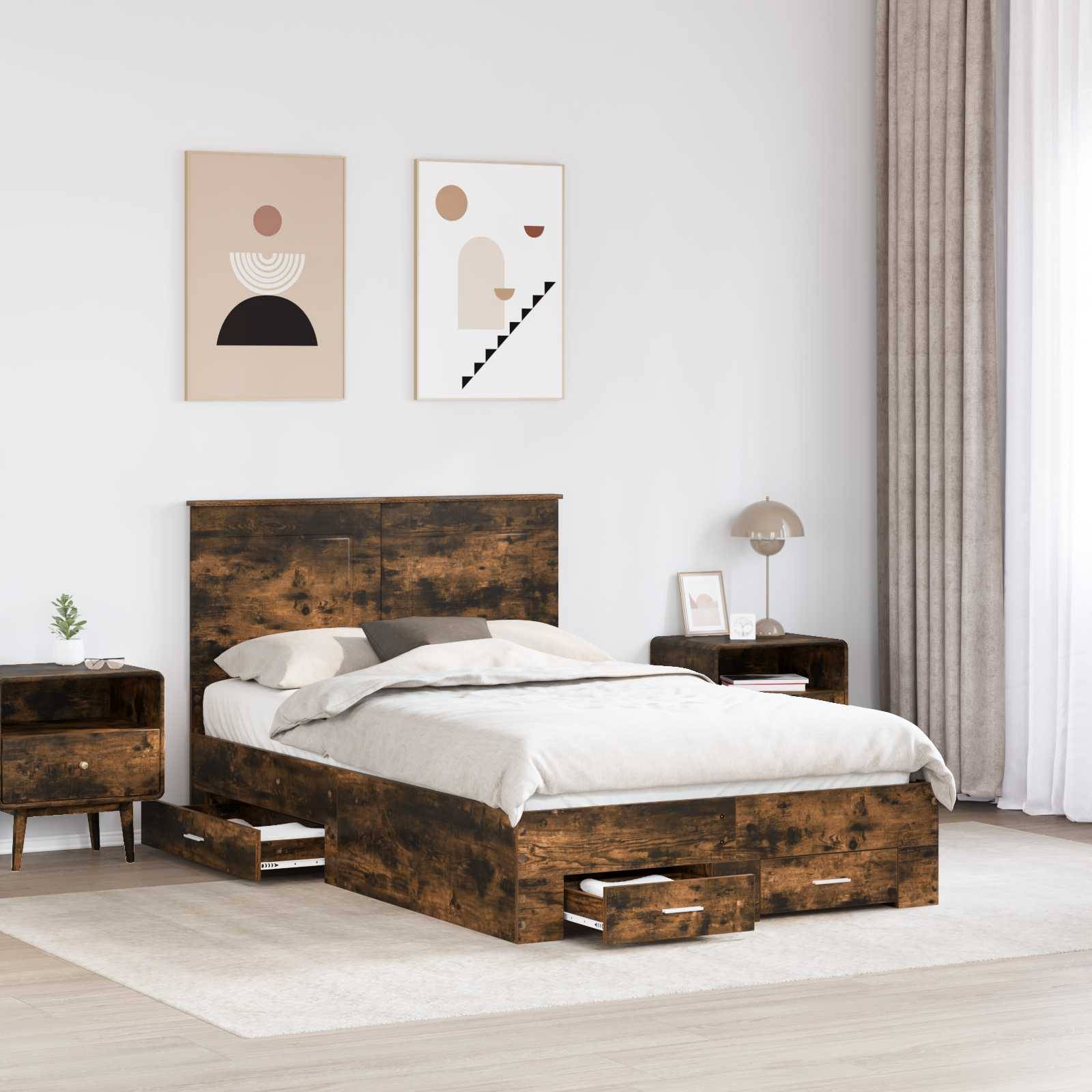 vidaXL Bettrahmen Geräucherte Eiche 135 x 190 cm Holzwerkstoff
