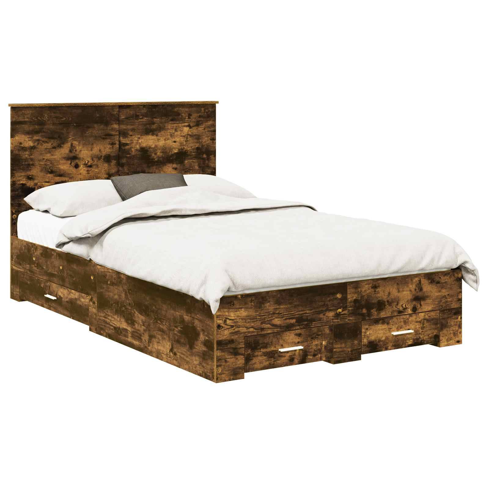 vidaXL Bettrahmen Geräucherte Eiche 135 x 190 cm Holzwerkstoff