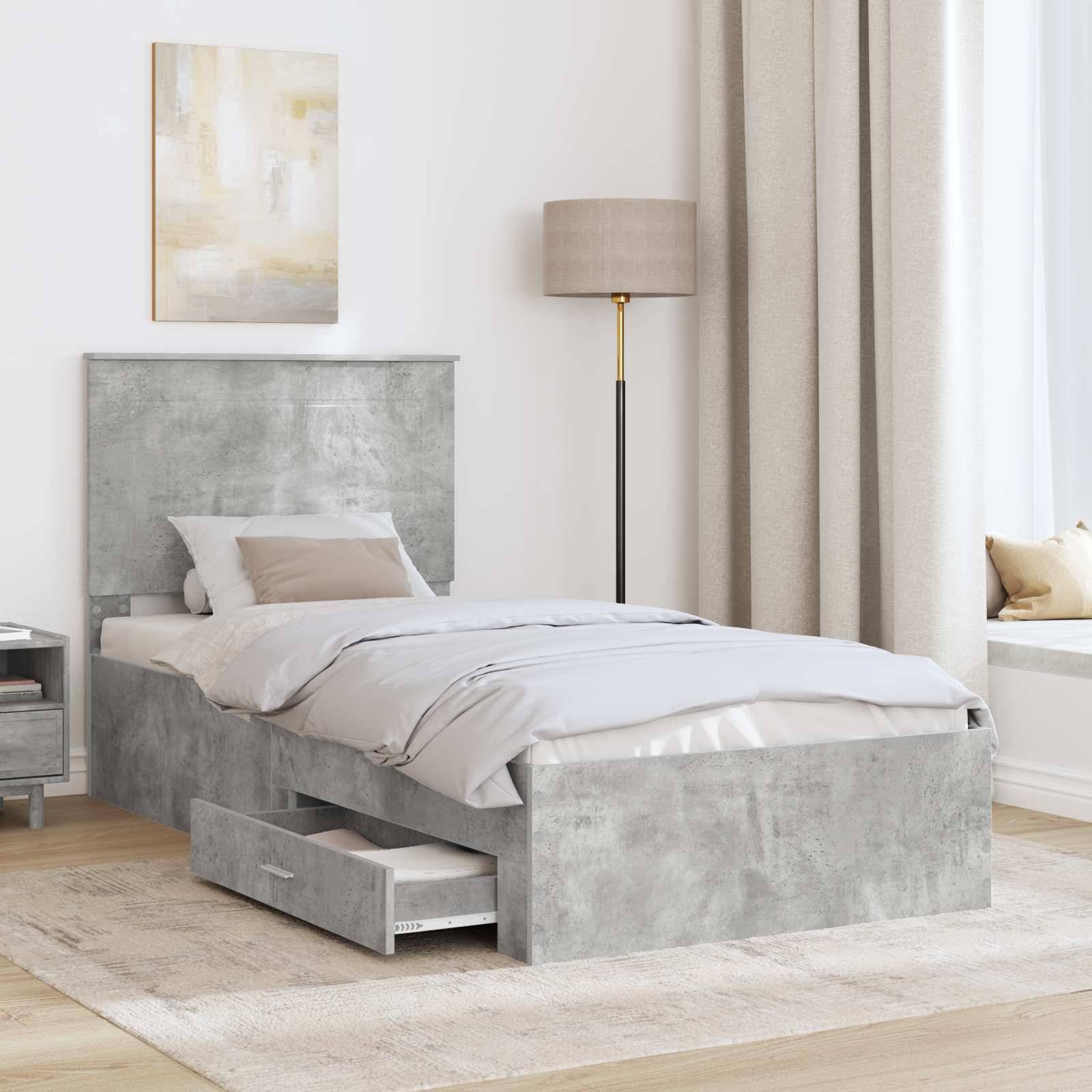 vidaXL Bettrahmen mit Kopfteil Beton Grau 100 x 200 cm Holzwerkstoff