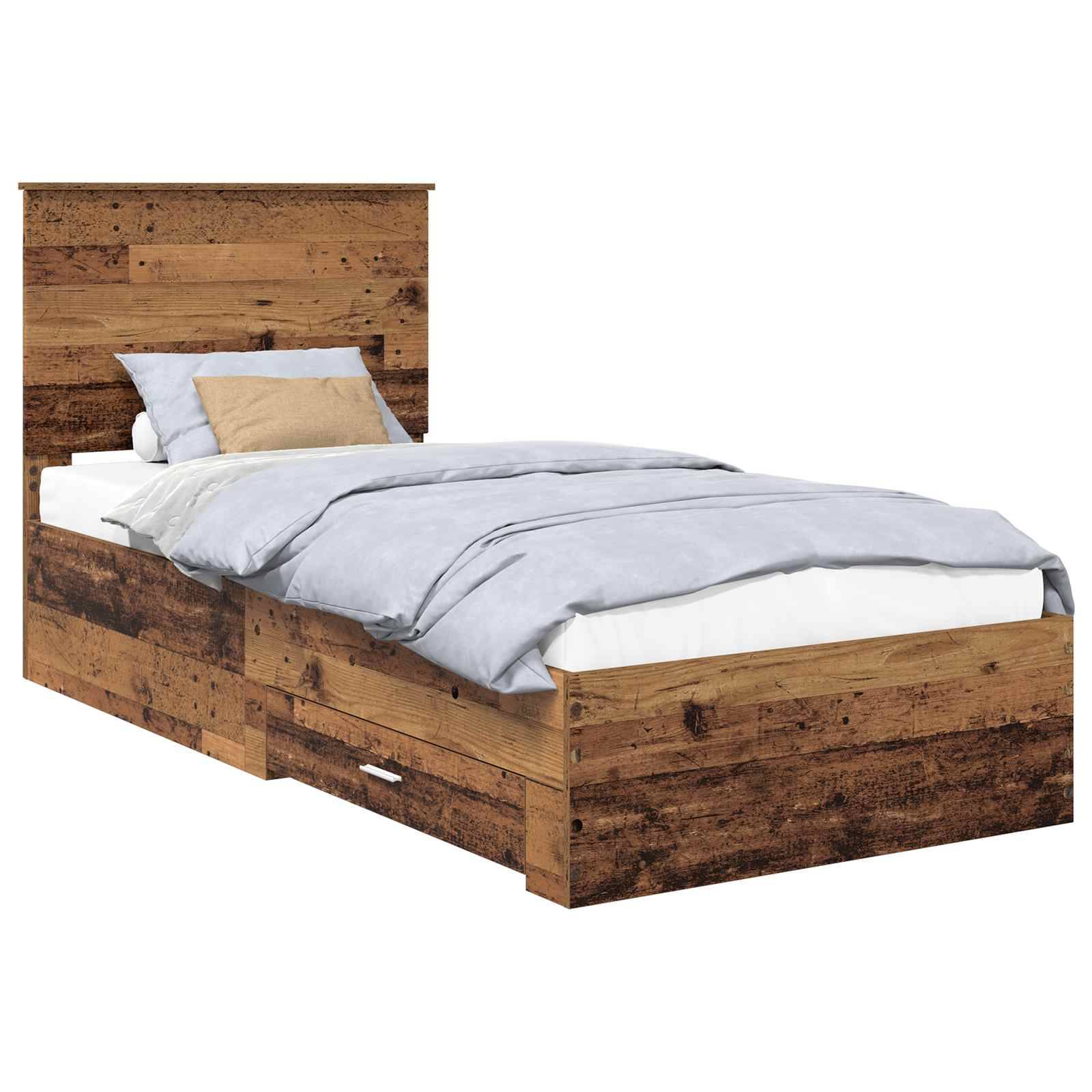 vidaXL Bettrahmen mit Kopfteil Altholz 90 x 200 cm Holzwerkstoff