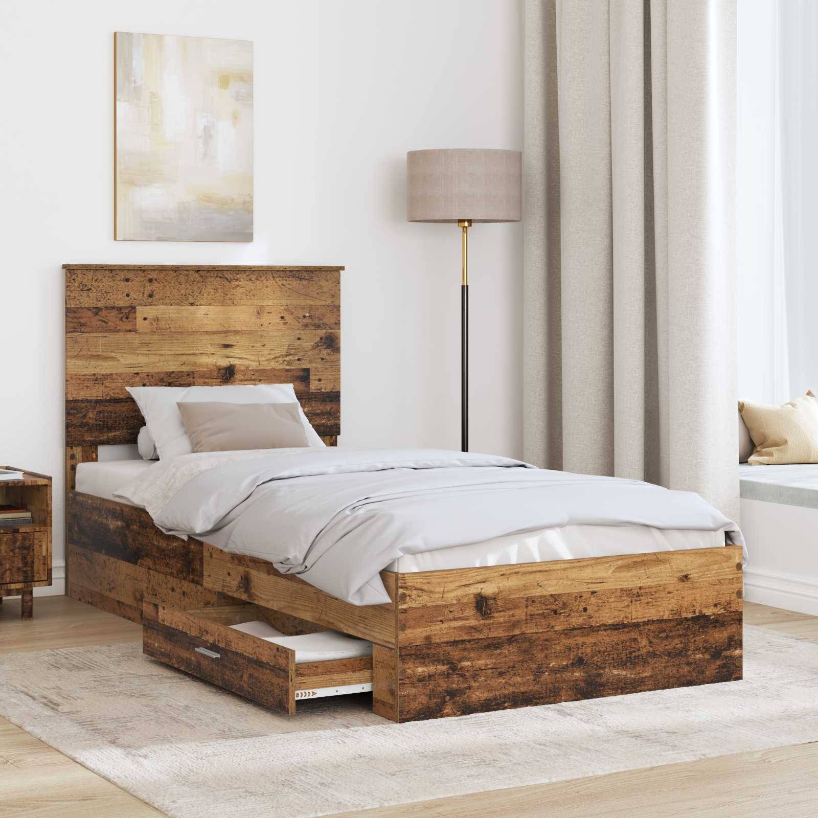 vidaXL Bettrahmen mit Kopfteil Altholz 90 x 200 cm Holzwerkstoff