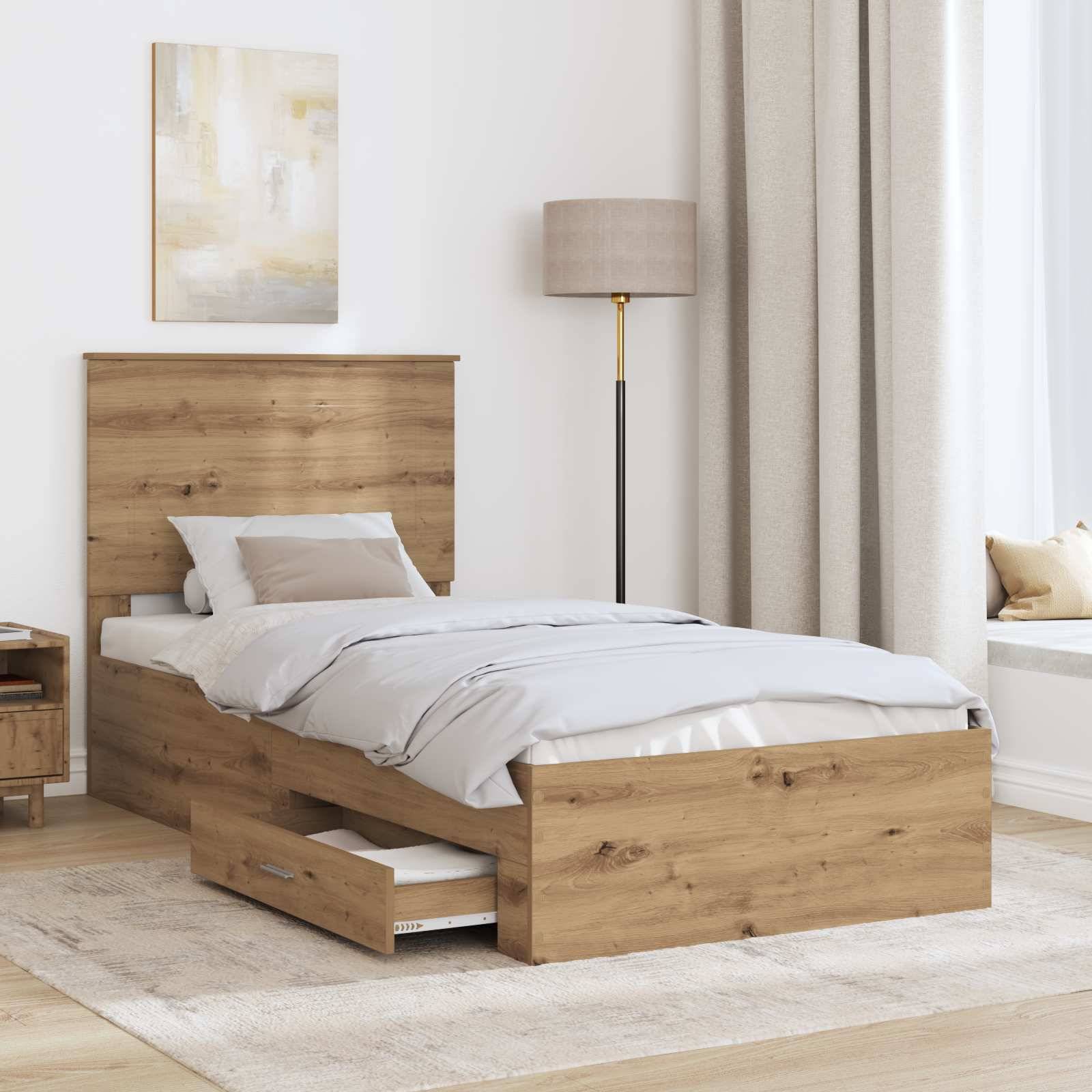 vidaXL Bettrahmen mit Kopfteil Artisan-Eiche 90 x 190 cm Holzwerkstoff