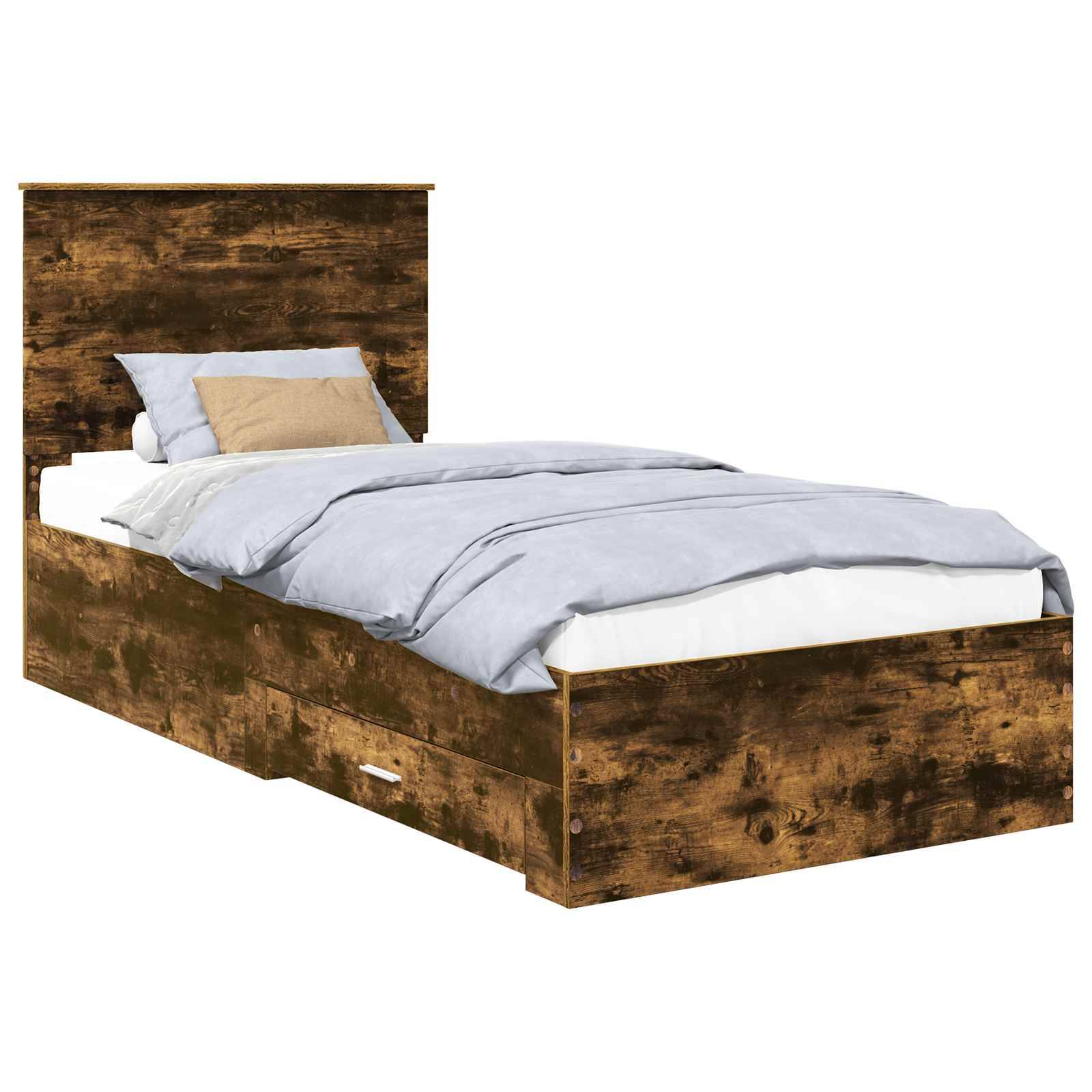 vidaXL Bettrahmen Geräucherte Eiche 90 x 190 cm Holzwerkstoff