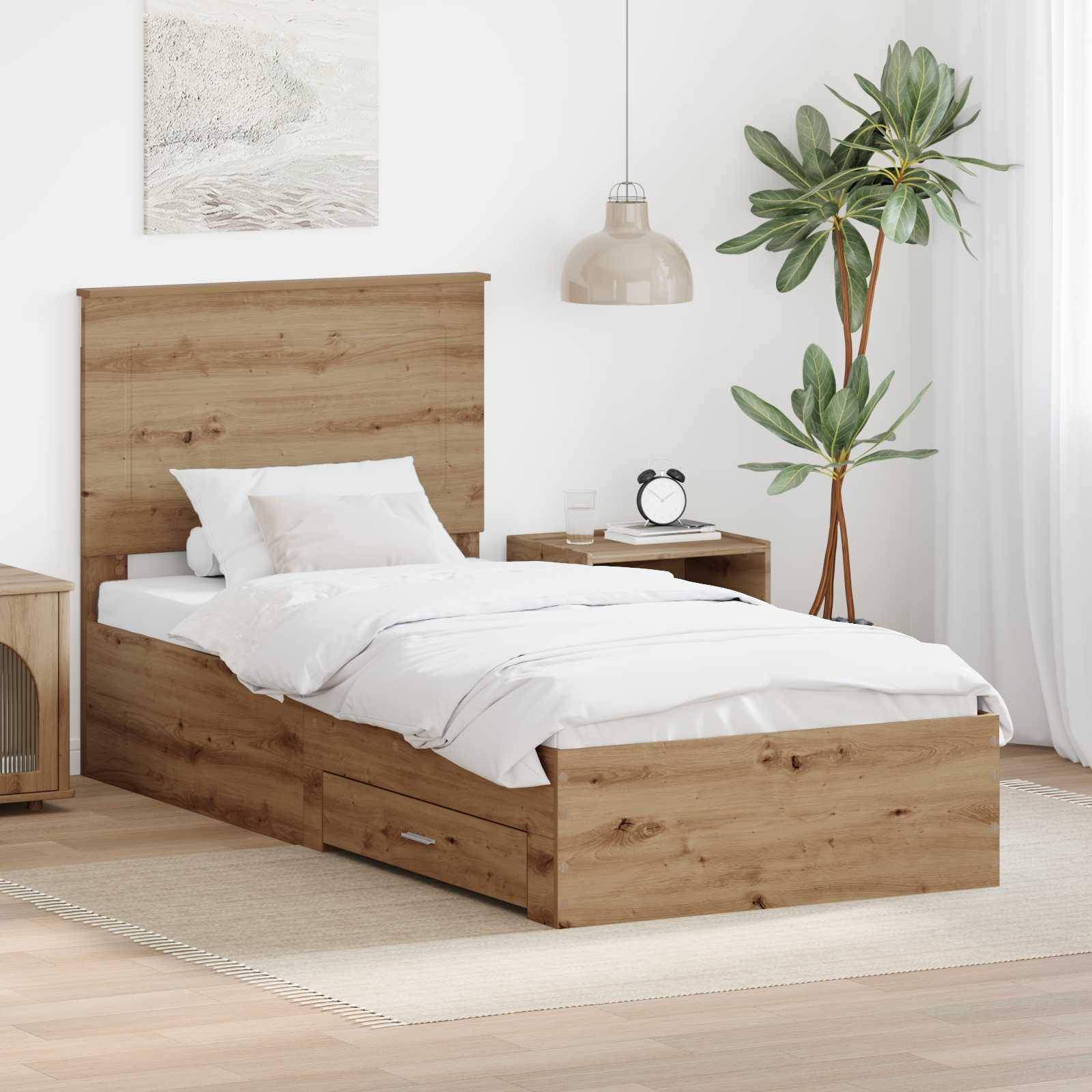 vidaXL Bettrahmen mit Kopfteil Artisan-Eiche 90 x 190 cm Holzwerkstoff