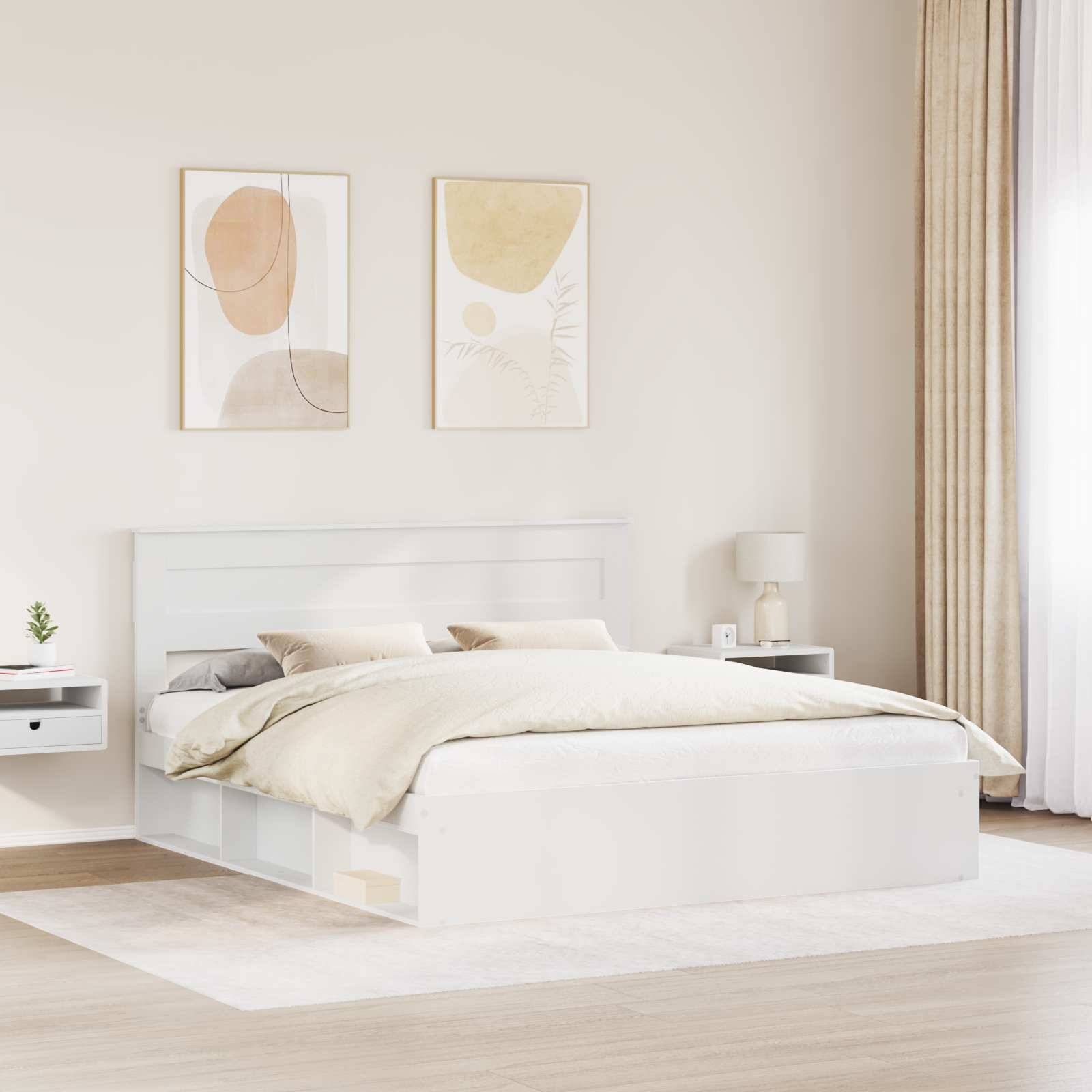 vidaXL Bettrahmen mit Kopfteil Weiß 200 x 200 cm Massives Kiefernholz