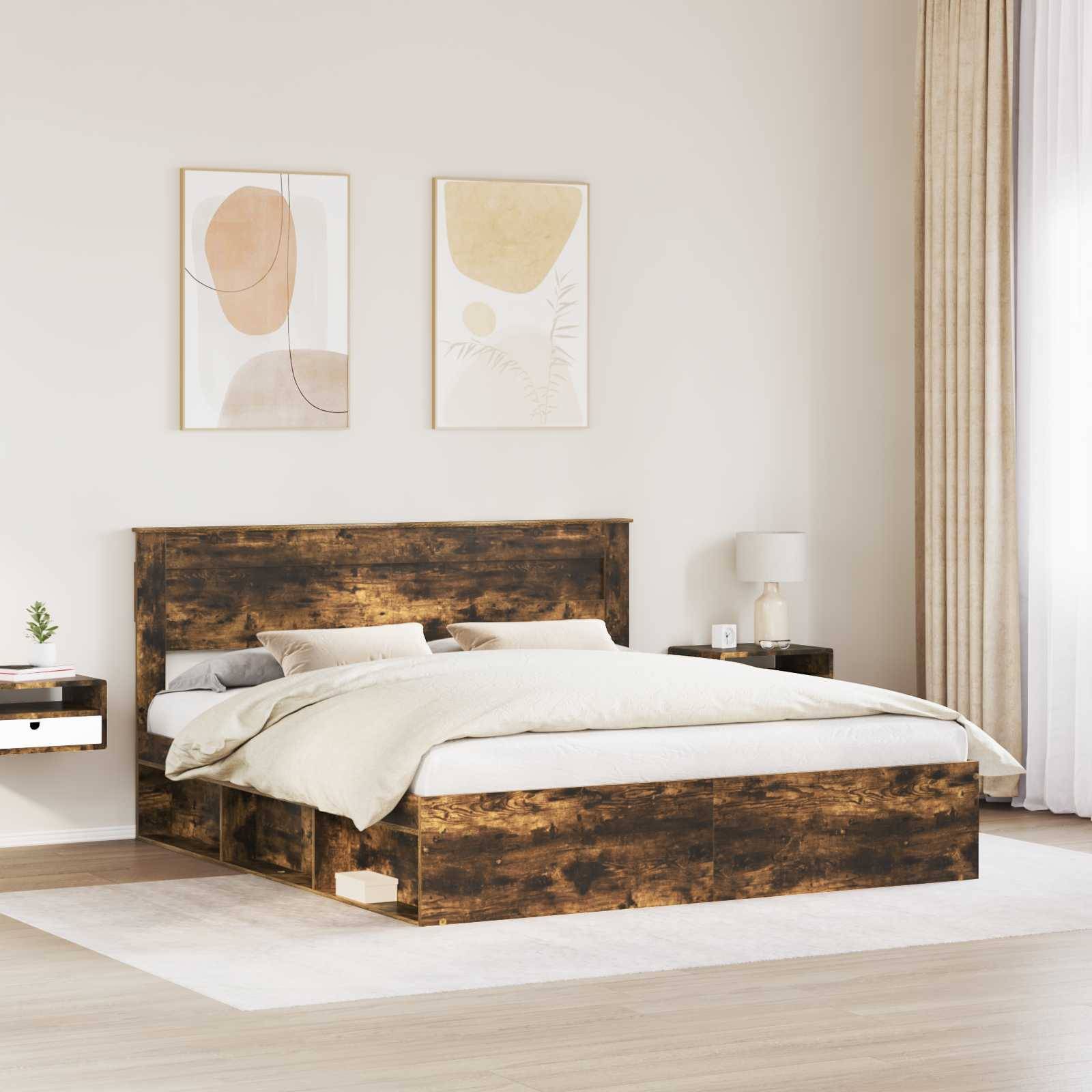 vidaXL Bettrahmen Geräucherte Eiche 180 x 200 cm Massives Kiefernholz