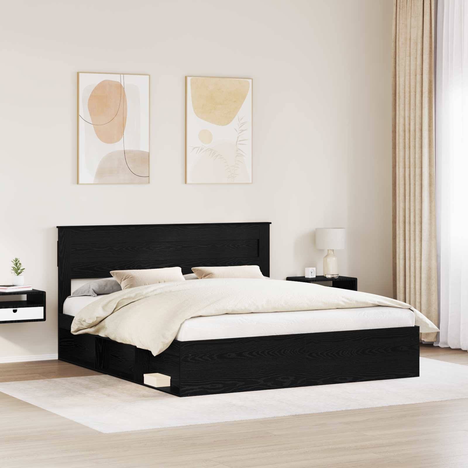 vidaXL Bettrahmen Schwarz 200 x 200 cm Massives Kiefernholz