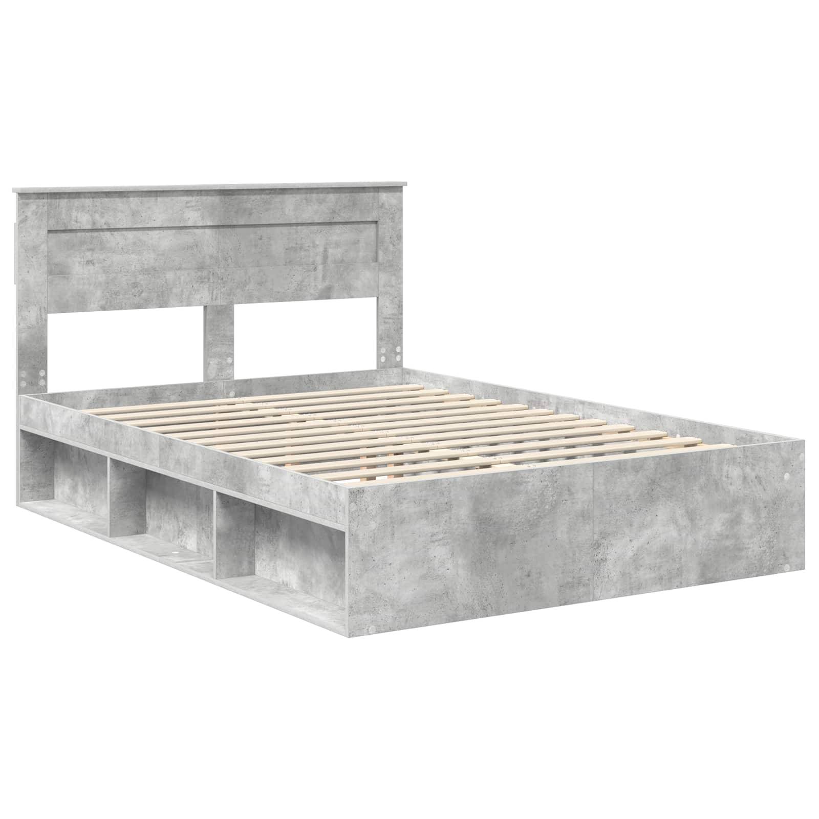 vidaXL Bettrahmen mit Kopfteil Beton 160 x 200 cm Massives Kiefernholz