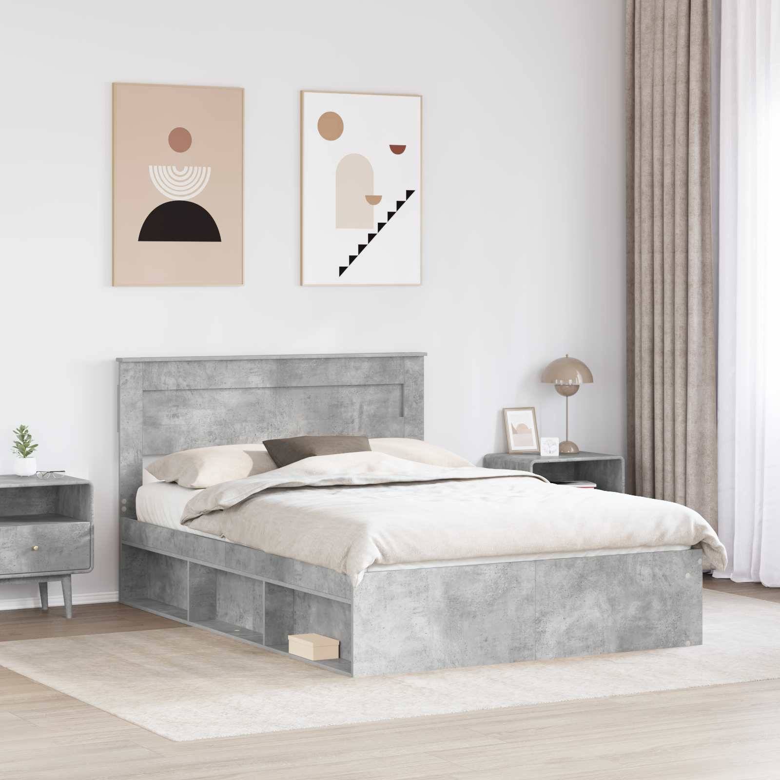 vidaXL Bettrahmen mit Kopfteil Beton 160 x 200 cm Massives Kiefernholz