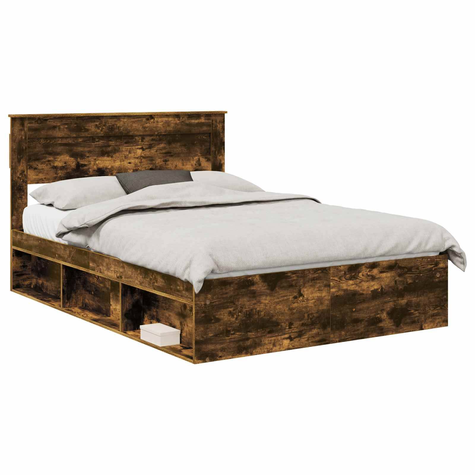 vidaXL Bettrahmen Geräucherte Eiche 140 x 190 cm Massives Kiefernholz