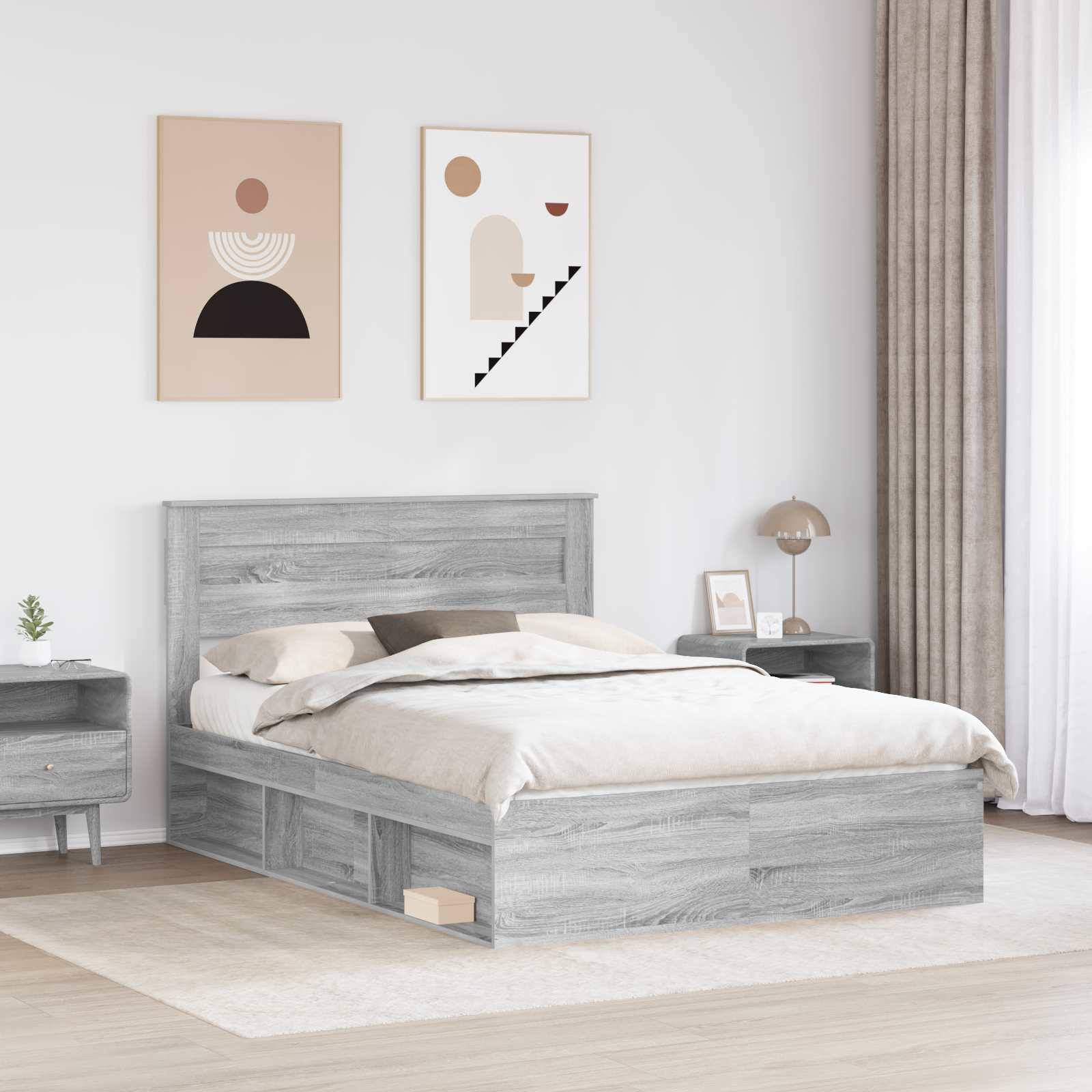 vidaXL Bettrahmen Graues Sonoma 140 x 200 cm Massives Kiefernholz