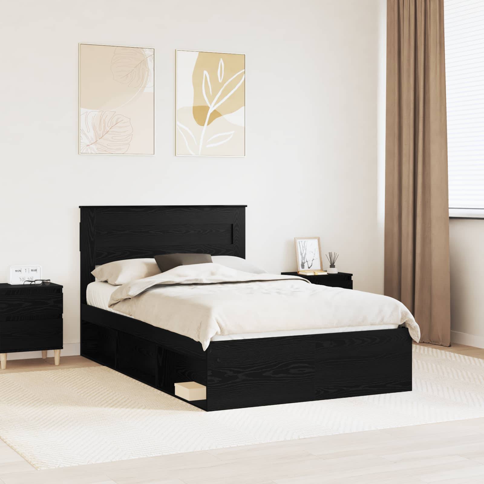 vidaXL Bettrahmen Schwarz 135 x 190 cm Massives Kiefernholz