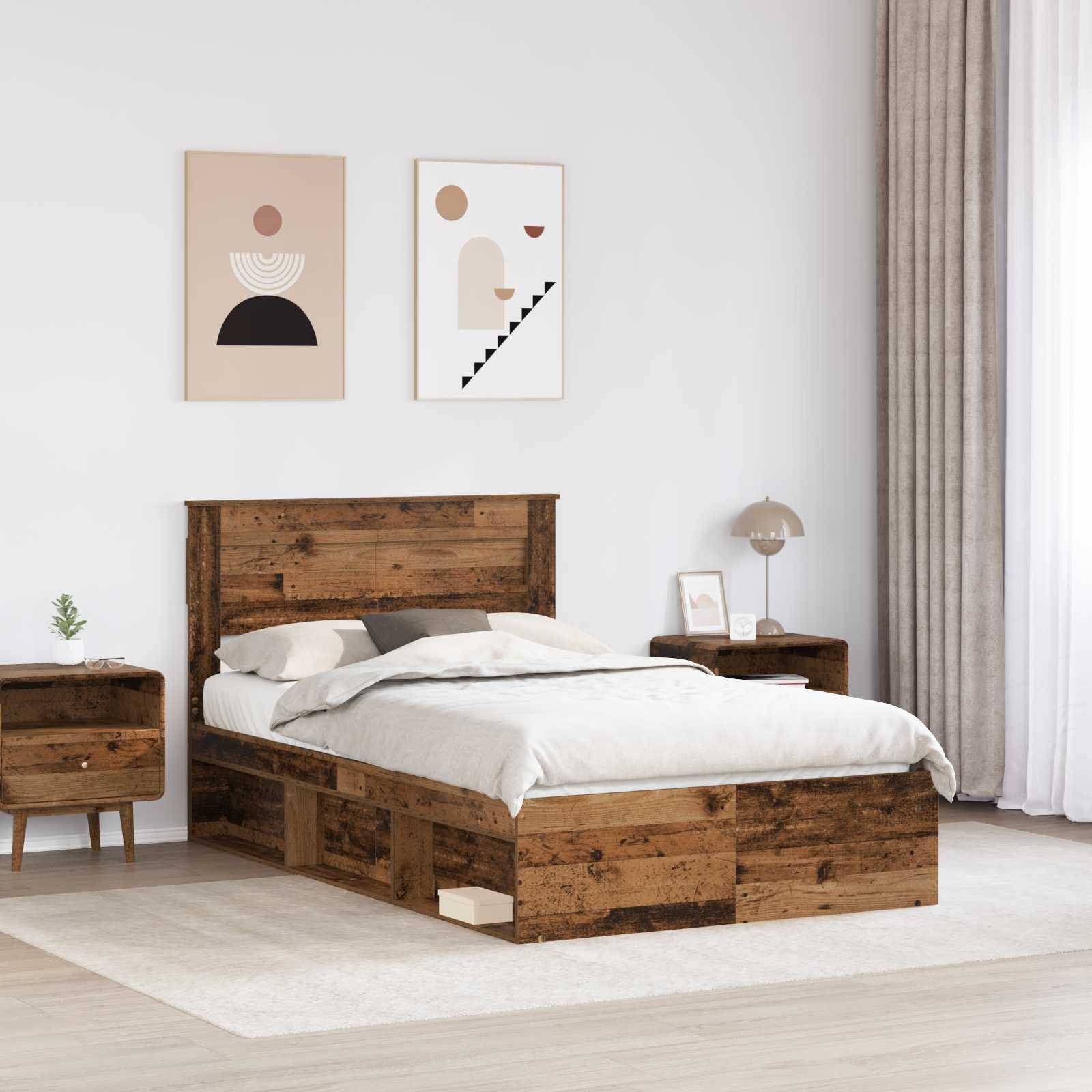 vidaXL Bettrahmen Altholz 135 x 190 cm Massives Kiefernholz