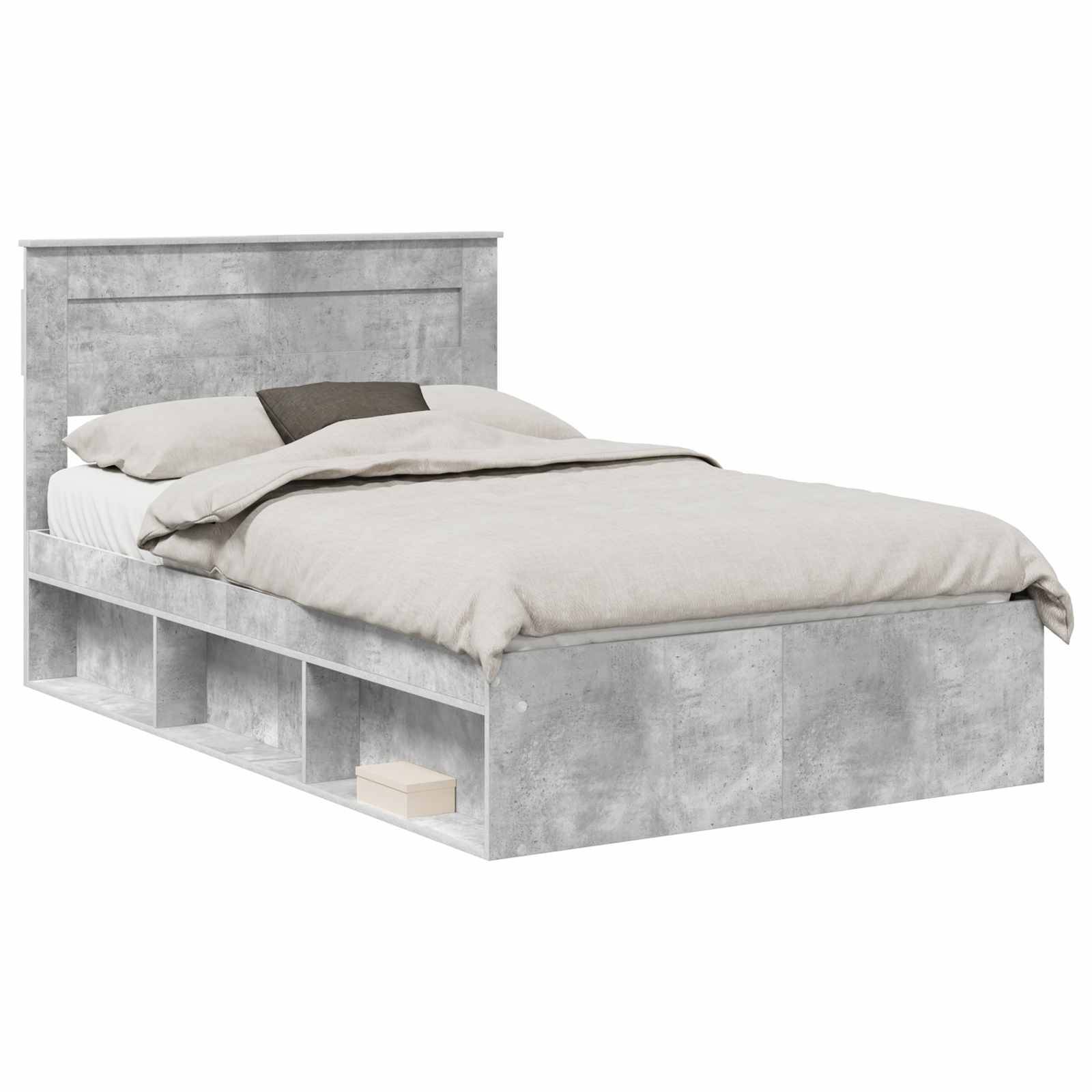 vidaXL Bettrahmen Beton Grau 135 x 190 cm Massives Kiefernholz